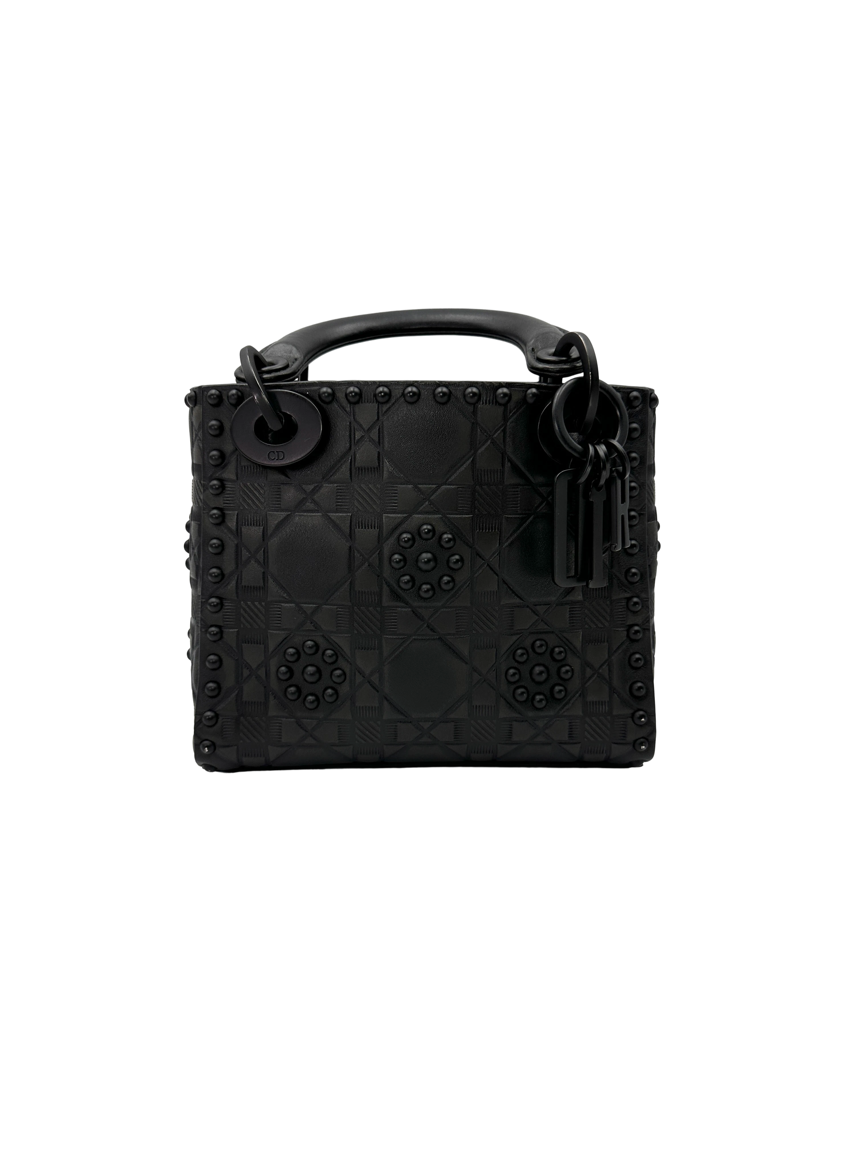 Christian Dior Lady Dior Black Cannage Ultra Matte Studded Leather Handle Bag DR952