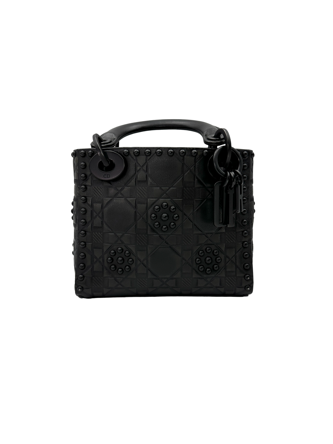 Christian Dior Lady Dior Black Cannage Ultra Matte Studded Leather Handle Bag DR952