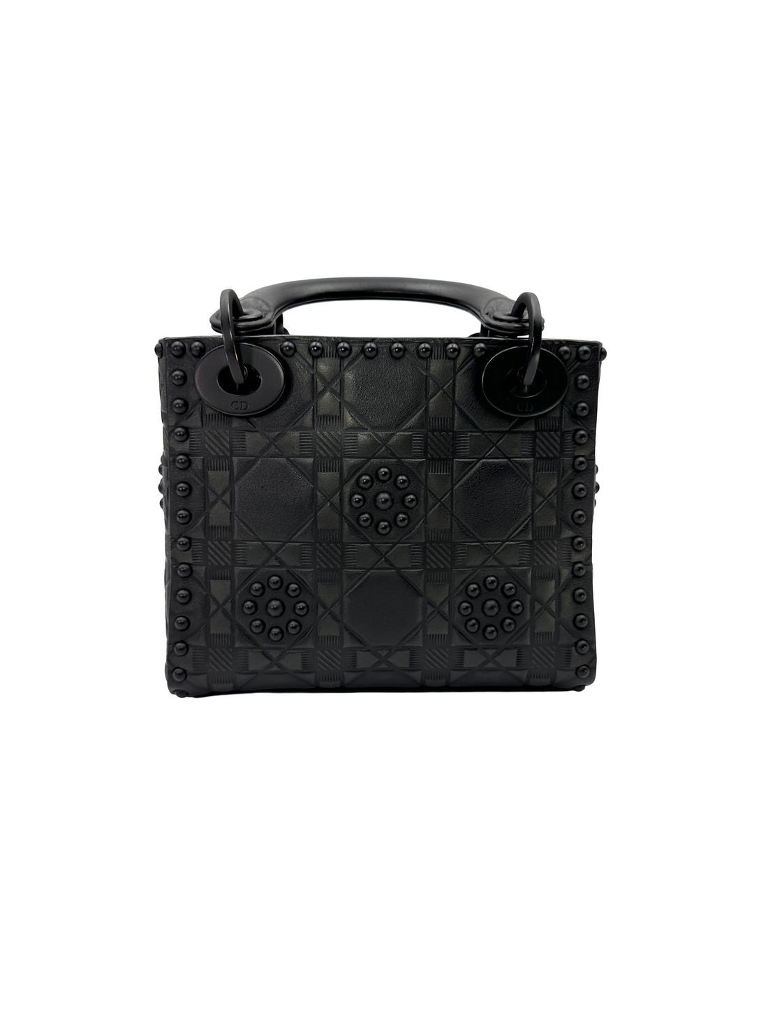 Christian Dior Lady Dior Black Cannage Ultra Matte Studded Leather Handle Bag DR952