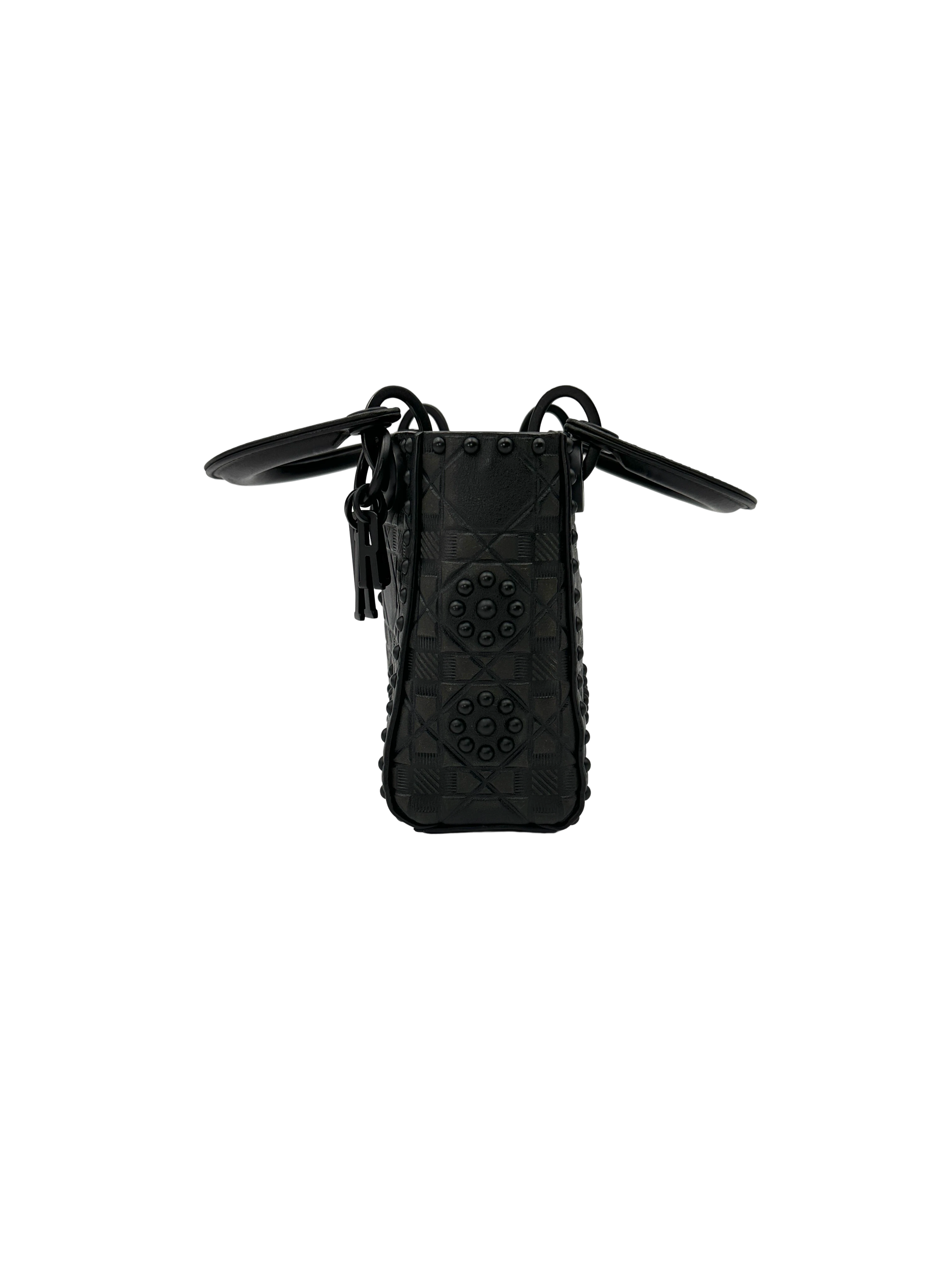 Christian Dior Lady Dior Black Cannage Ultra Matte Studded Leather Handle Bag DR952