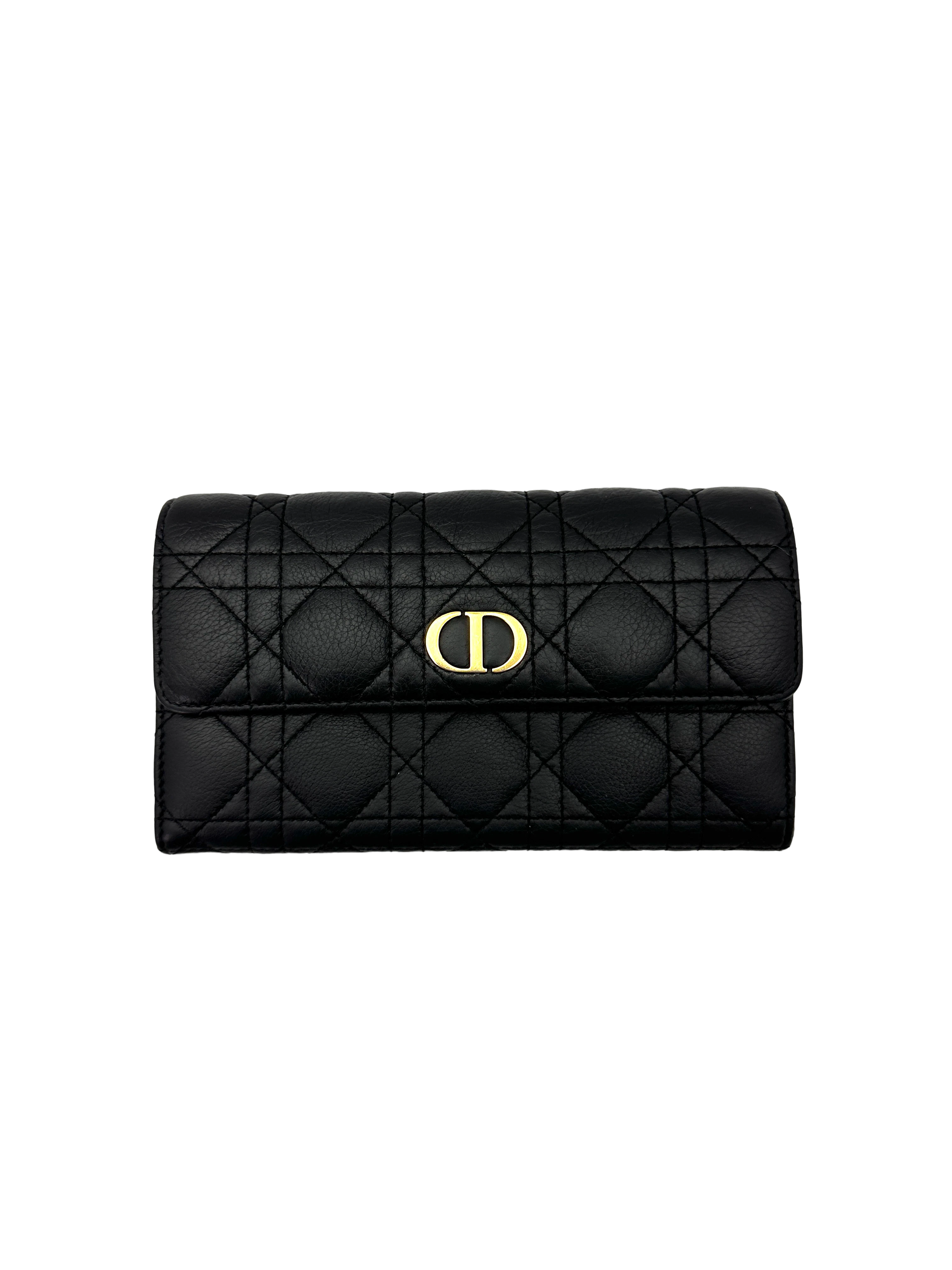 Christian Dior Caro Black Cannage Leather Long Wallet DR950