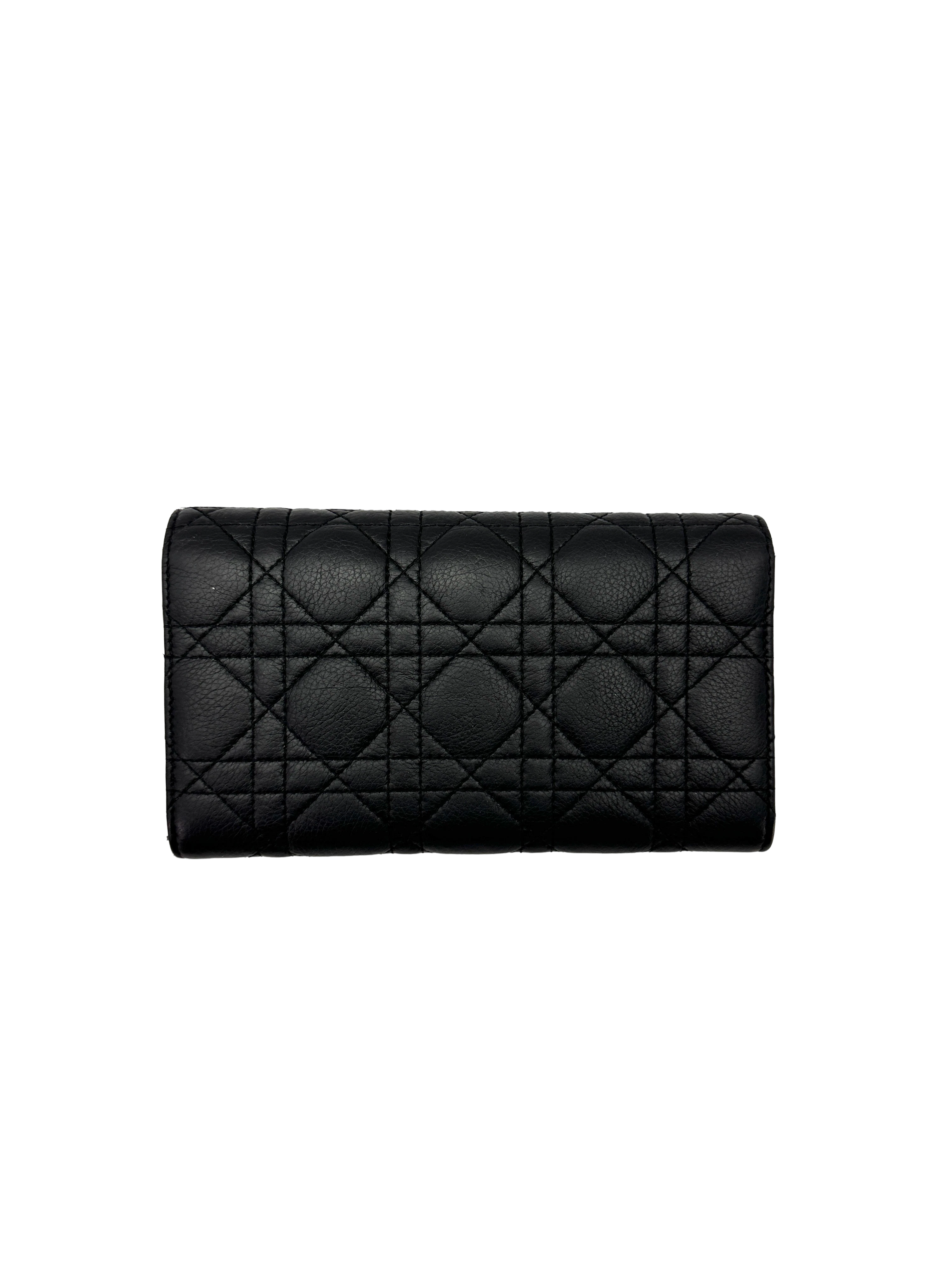 Christian Dior Caro Black Cannage Leather Long Wallet DR950
