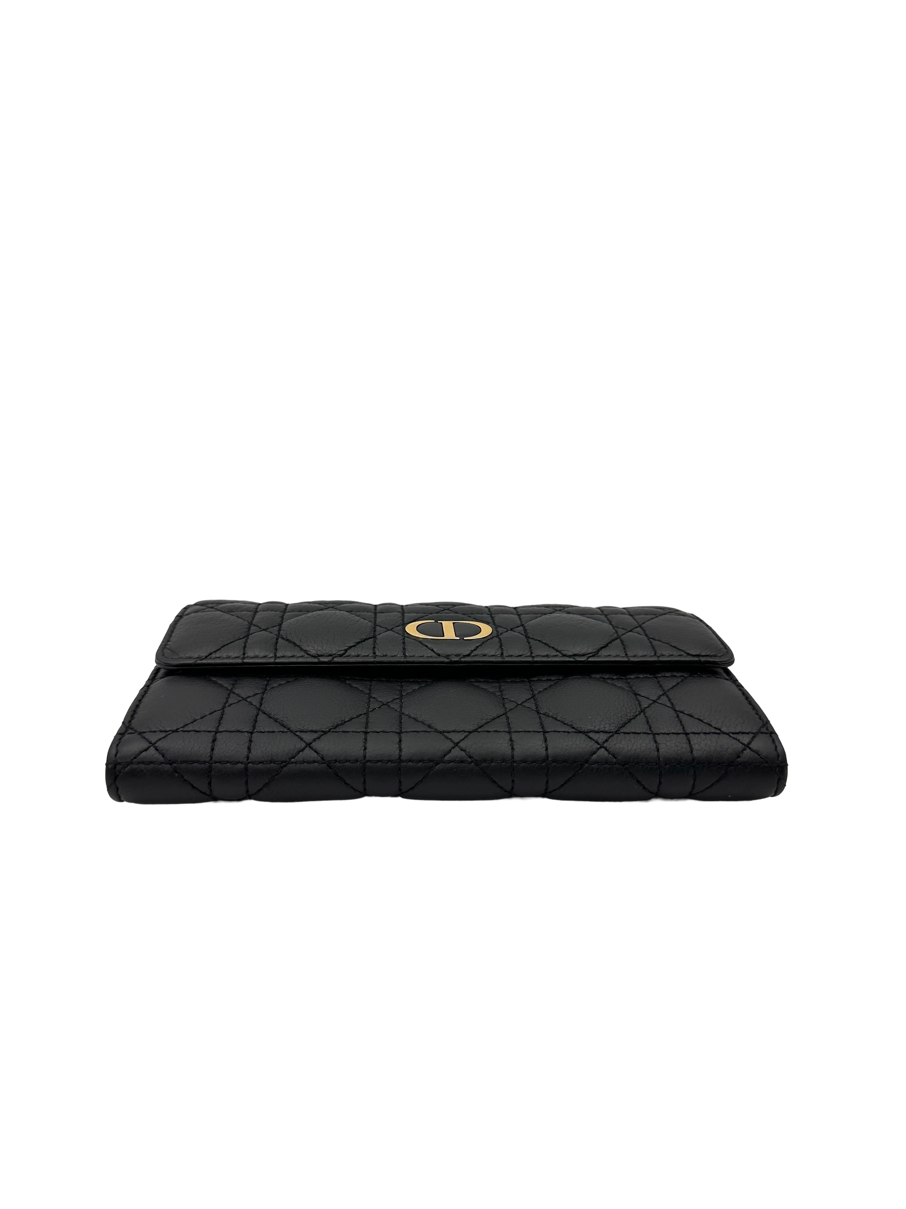Christian Dior Caro Black Cannage Leather Long Wallet DR950