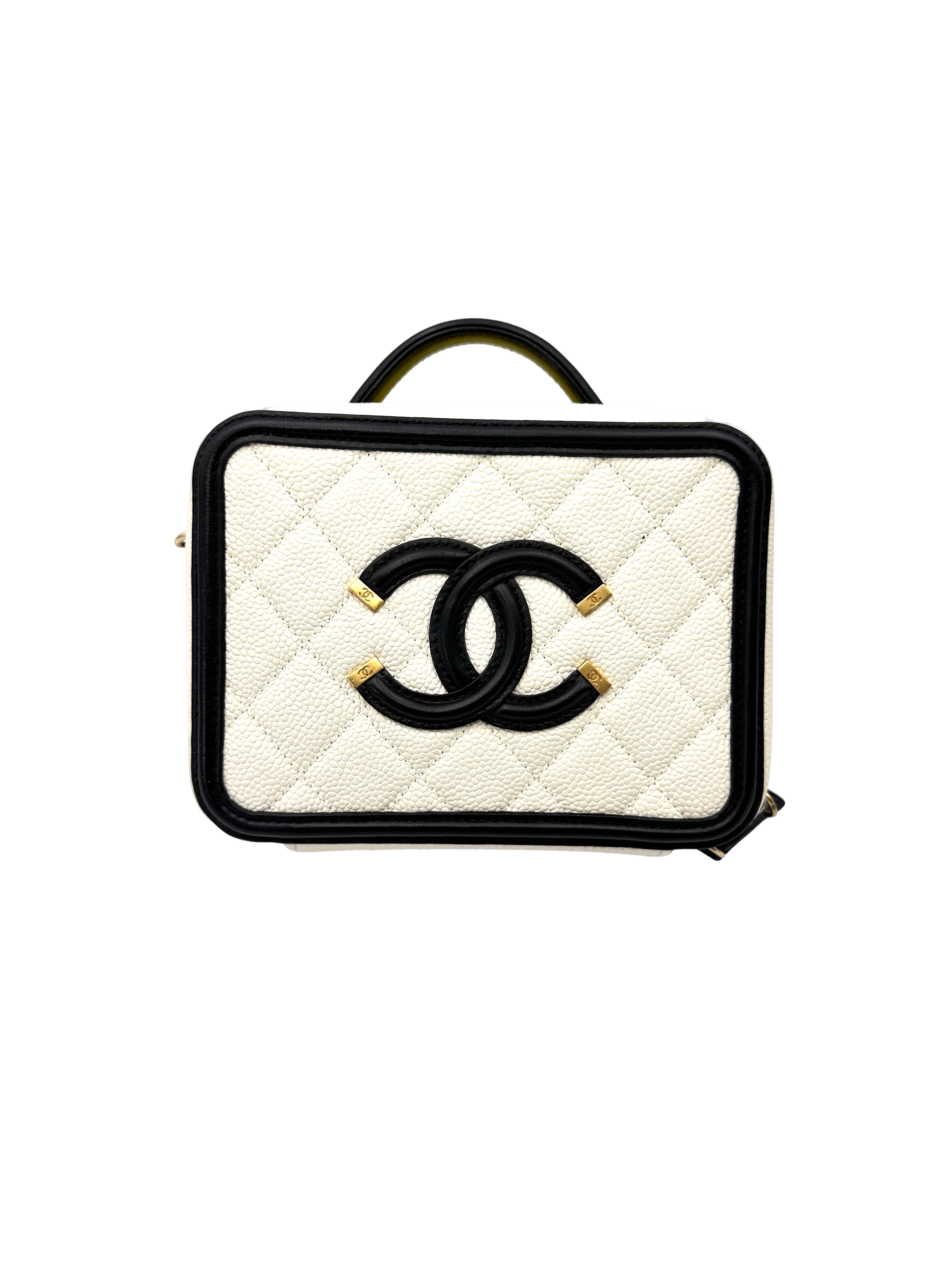Chanel CC Filigree Black/White Quilted Leather Vanity Case(23***09) CC2605
