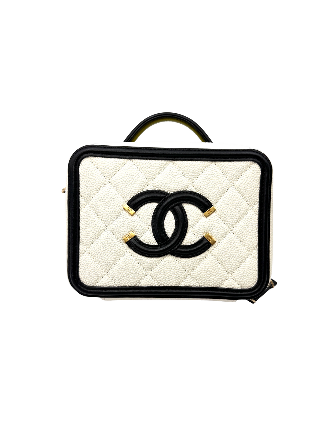 Chanel CC Filigree Black/White Quilted Leather Vanity Case(23***09) CC2605