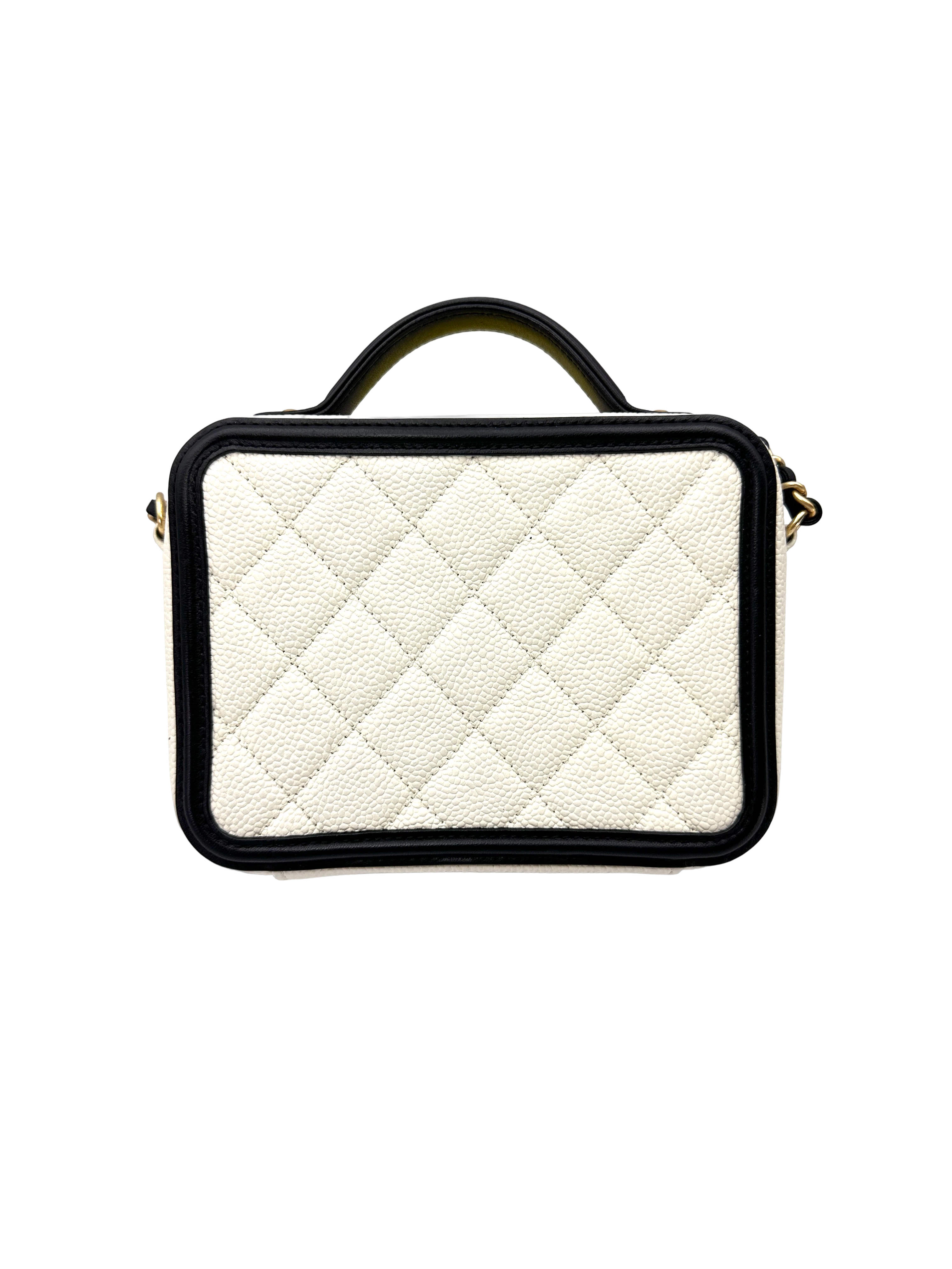 Chanel CC Filigree Black/White Quilted Leather Vanity Case(23***09) CC2605