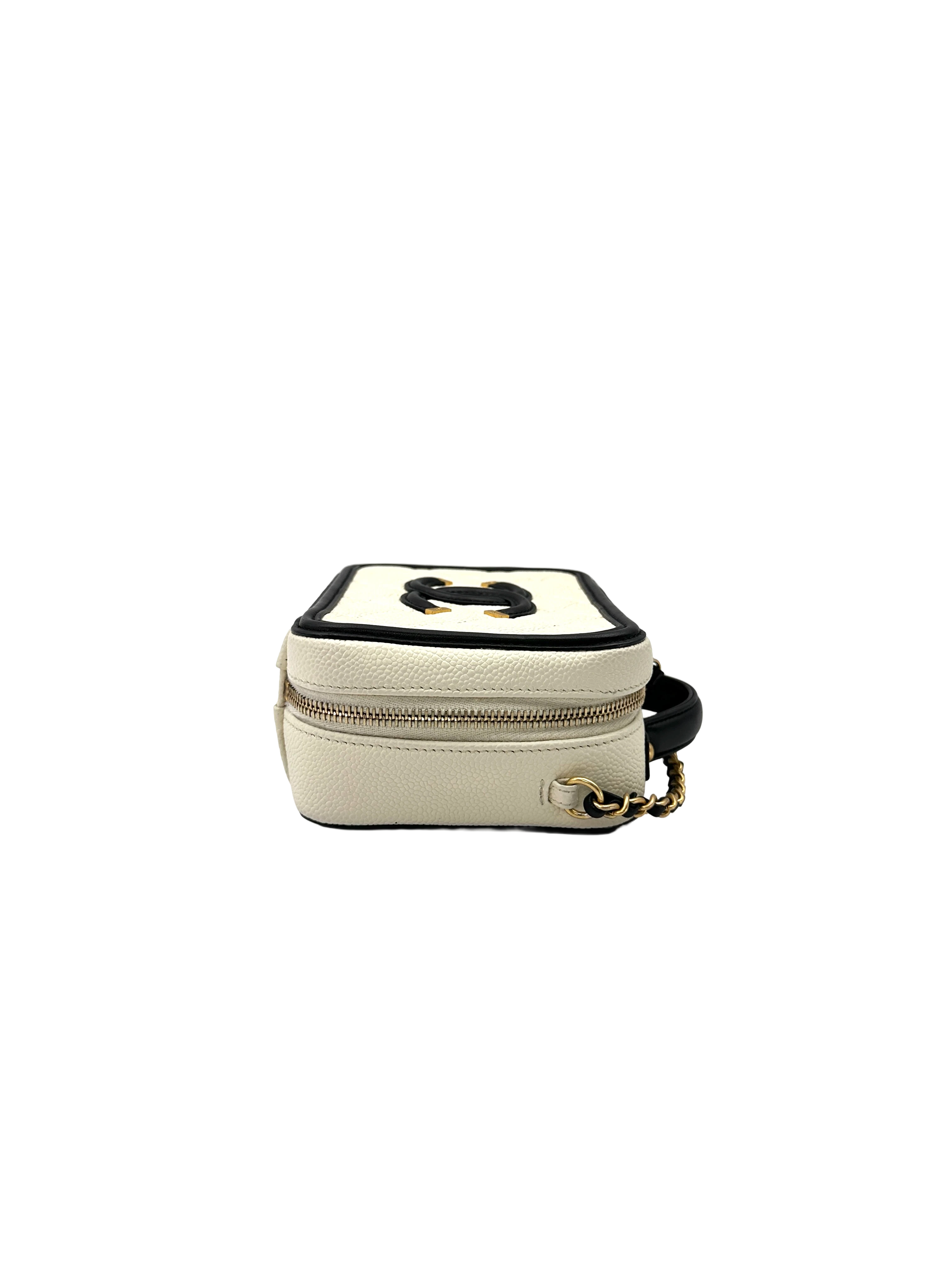 Chanel CC Filigree Black/White Quilted Leather Vanity Case(23***09) CC2605