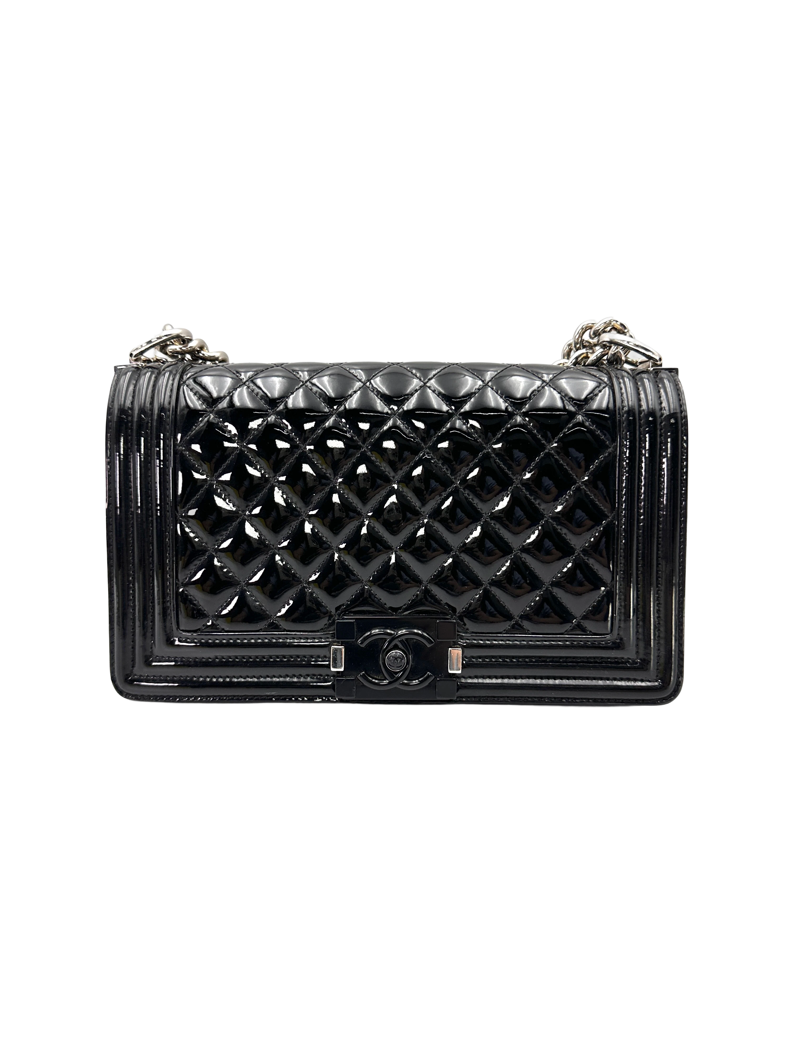 Chanel LeBoy Black Quilted Patent Leather Medium Size Flap Bag(20***27) CC2611