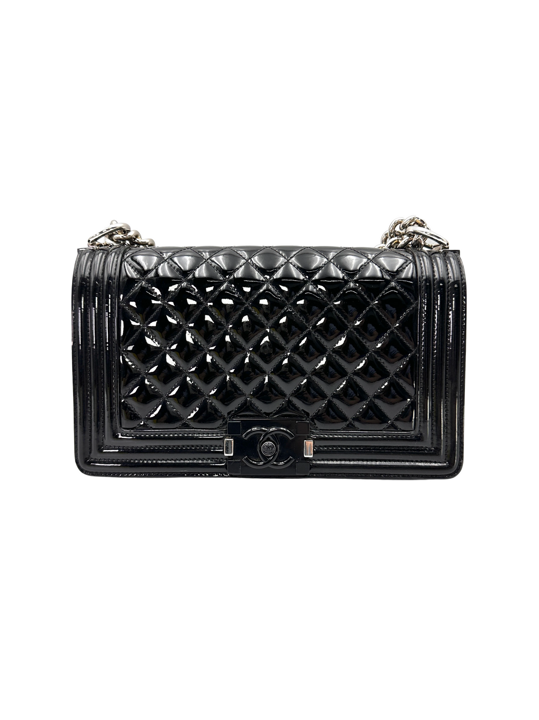 Chanel LeBoy Black Quilted Patent Leather Medium Size Flap Bag(20***27) CC2611