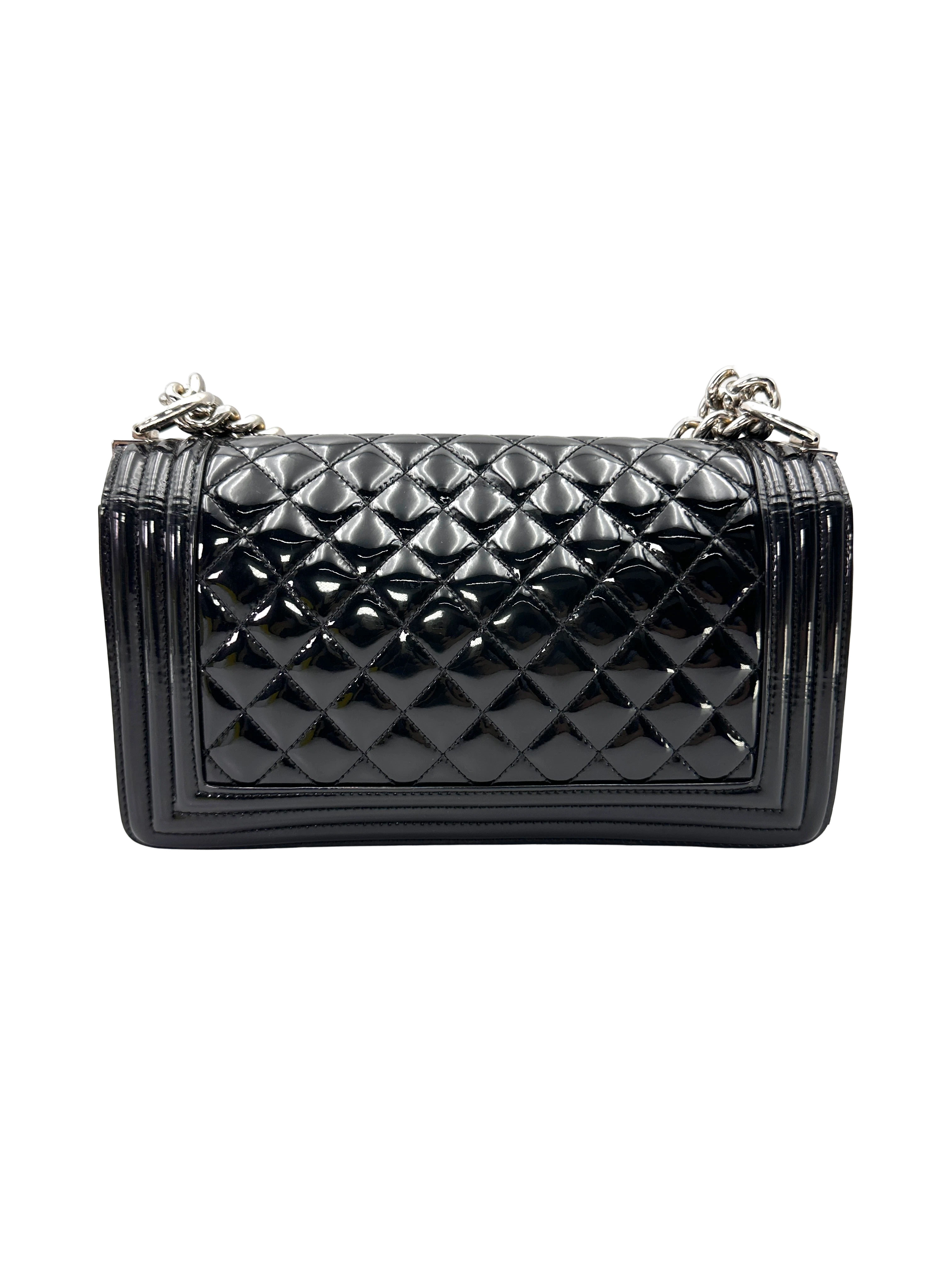 Chanel LeBoy Black Quilted Patent Leather Medium Size Flap Bag(20***27) CC2611