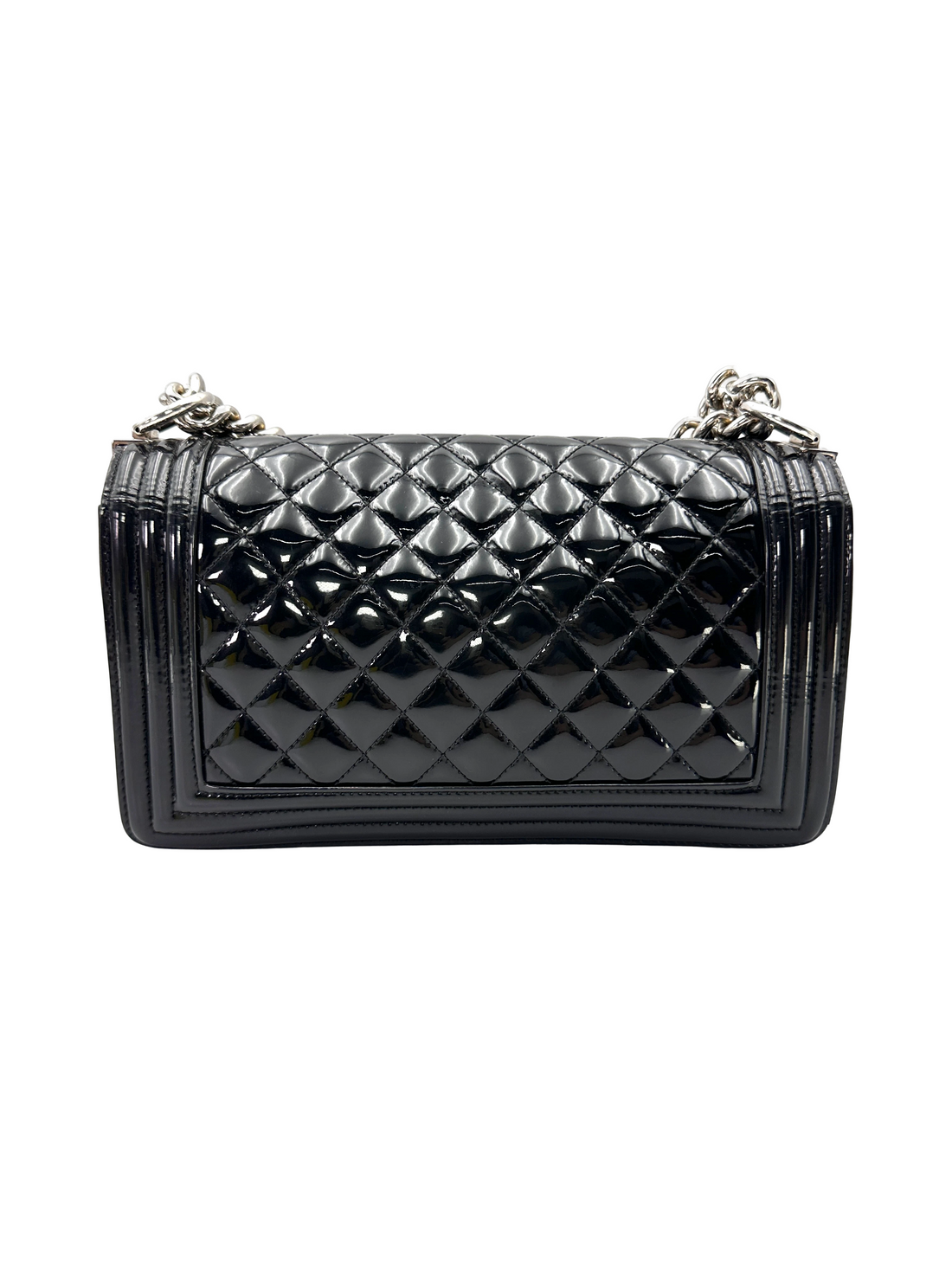 Chanel LeBoy Black Quilted Patent Leather Medium Size Flap Bag(20***27) CC2611