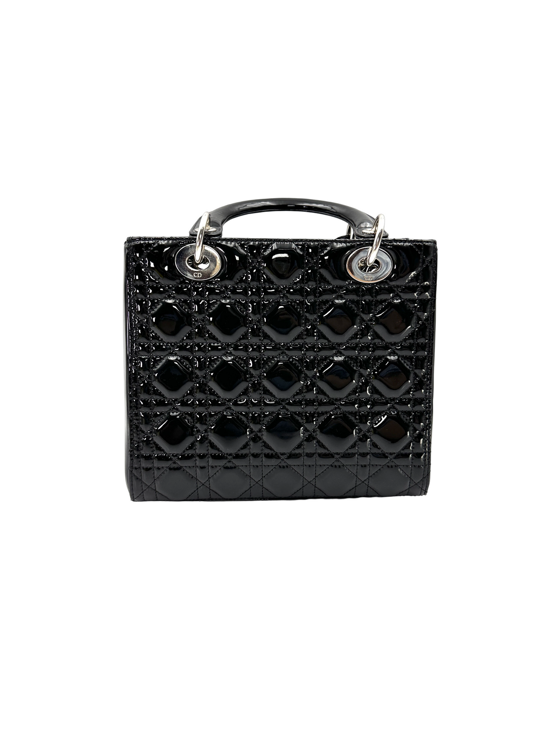 Christian Dior Lady Dior Black Cannage Patent Leather Handle Bag DR955