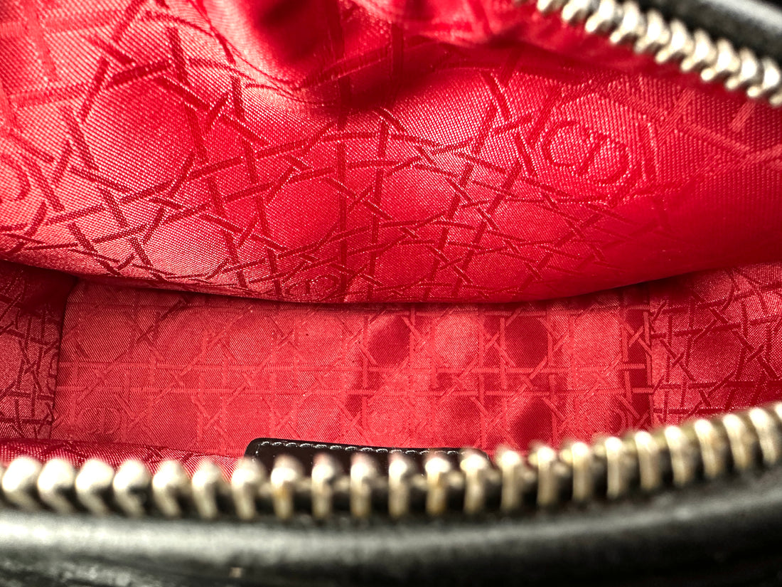 Christian Dior Lady Dior Black Cannage Patent Leather Handle Bag DR955