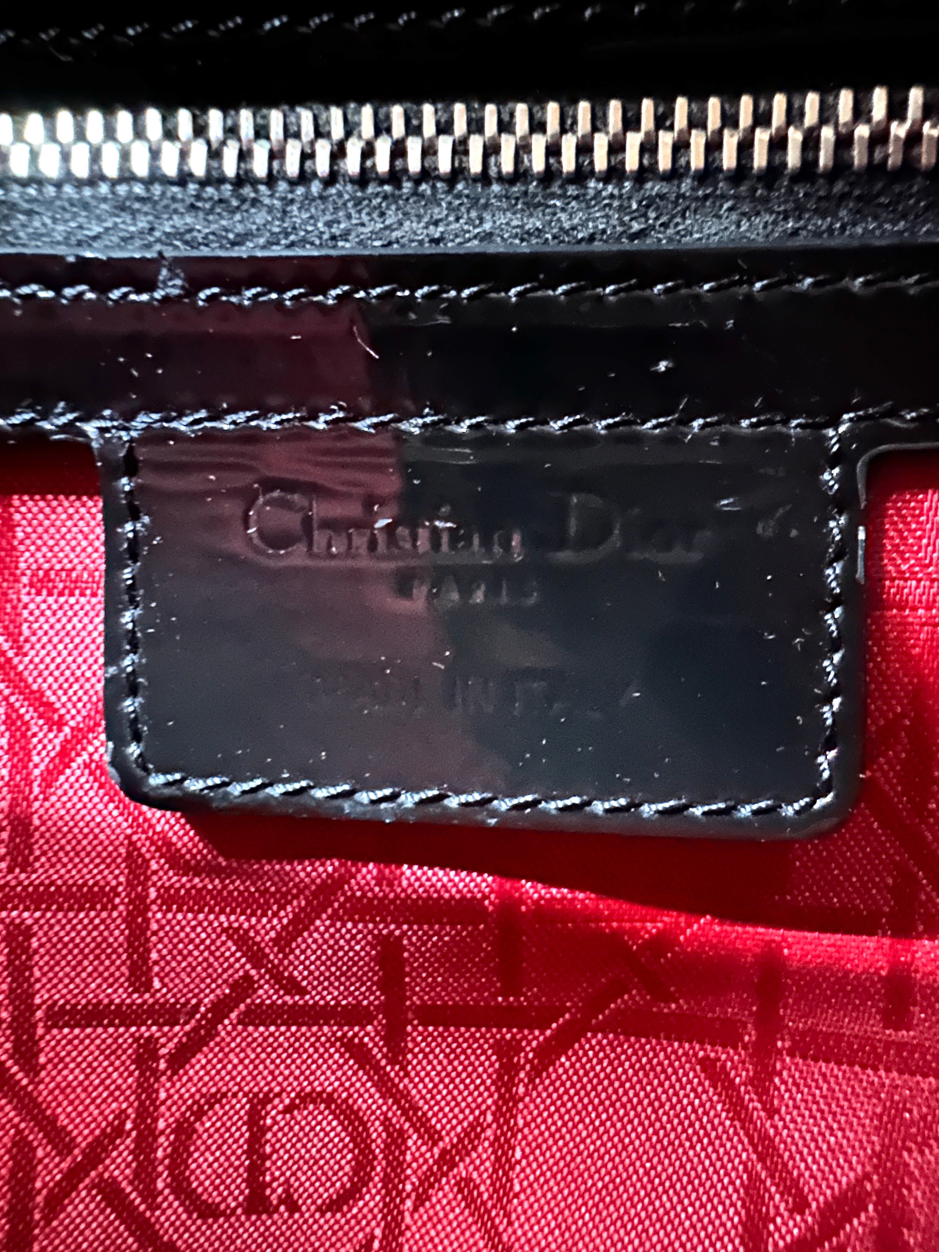Christian Dior Lady Dior Black Cannage Patent Leather Handle Bag DR955
