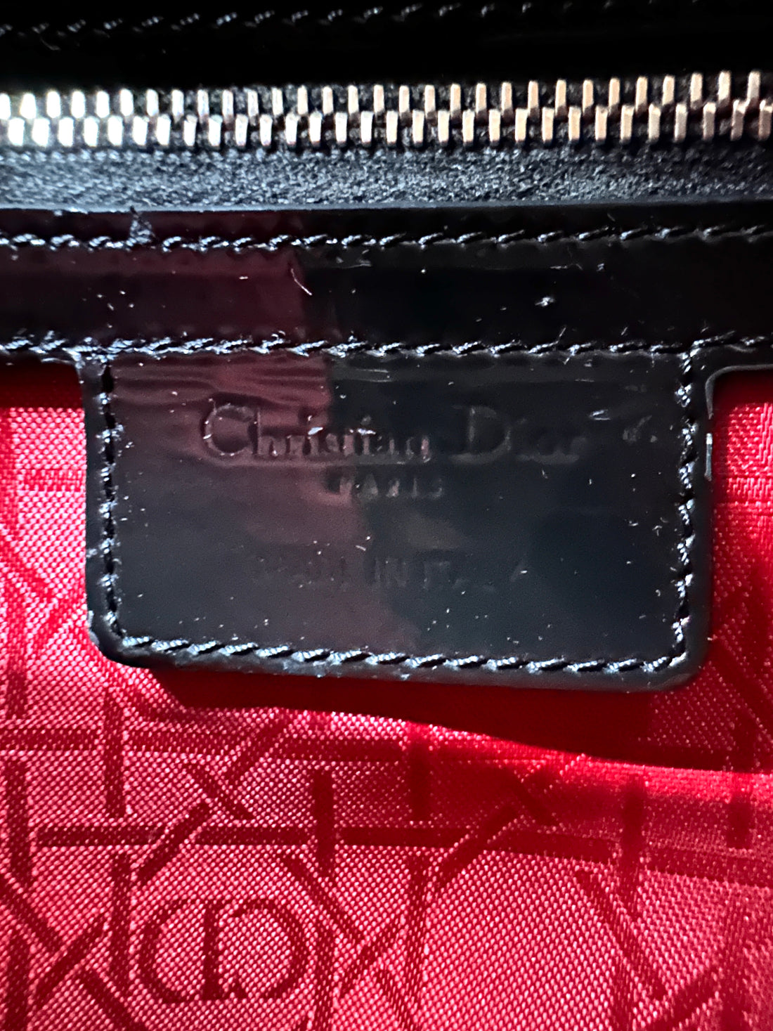 Christian Dior Lady Dior Black Cannage Patent Leather Handle Bag DR955