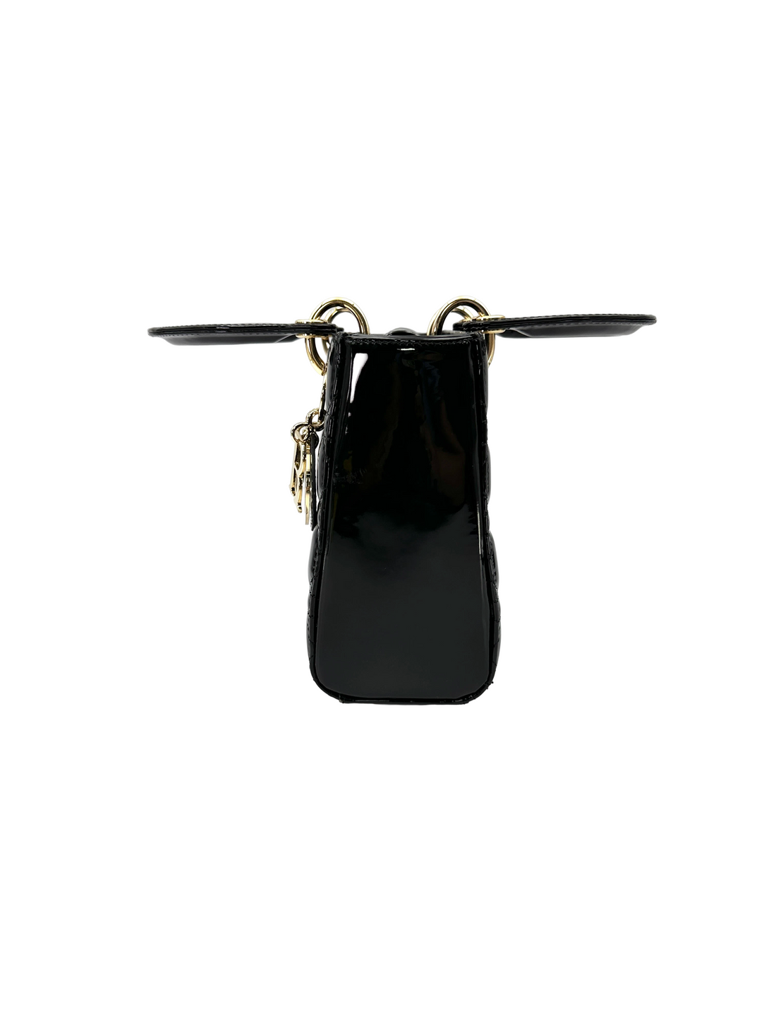 Christian Dior Lady Dior Black Cannage Patent Leather Handle Bag DR956