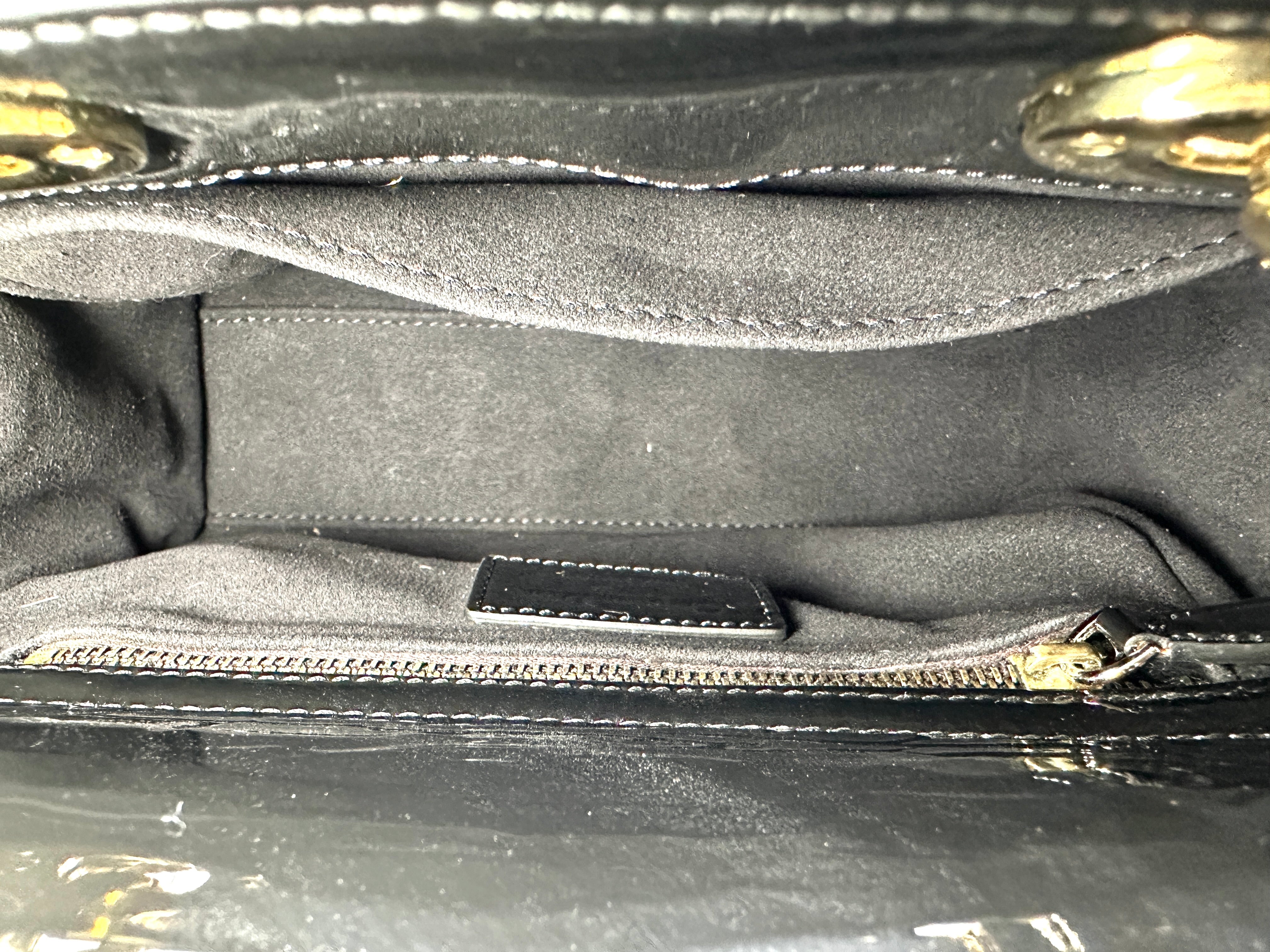 Christian Dior Lady Dior Black Cannage Patent Leather Handle Bag DR956