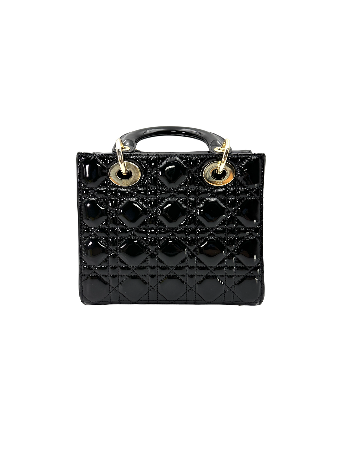 Christian Dior Lady Dior Black Cannage Patent Leather Handle Bag DR953