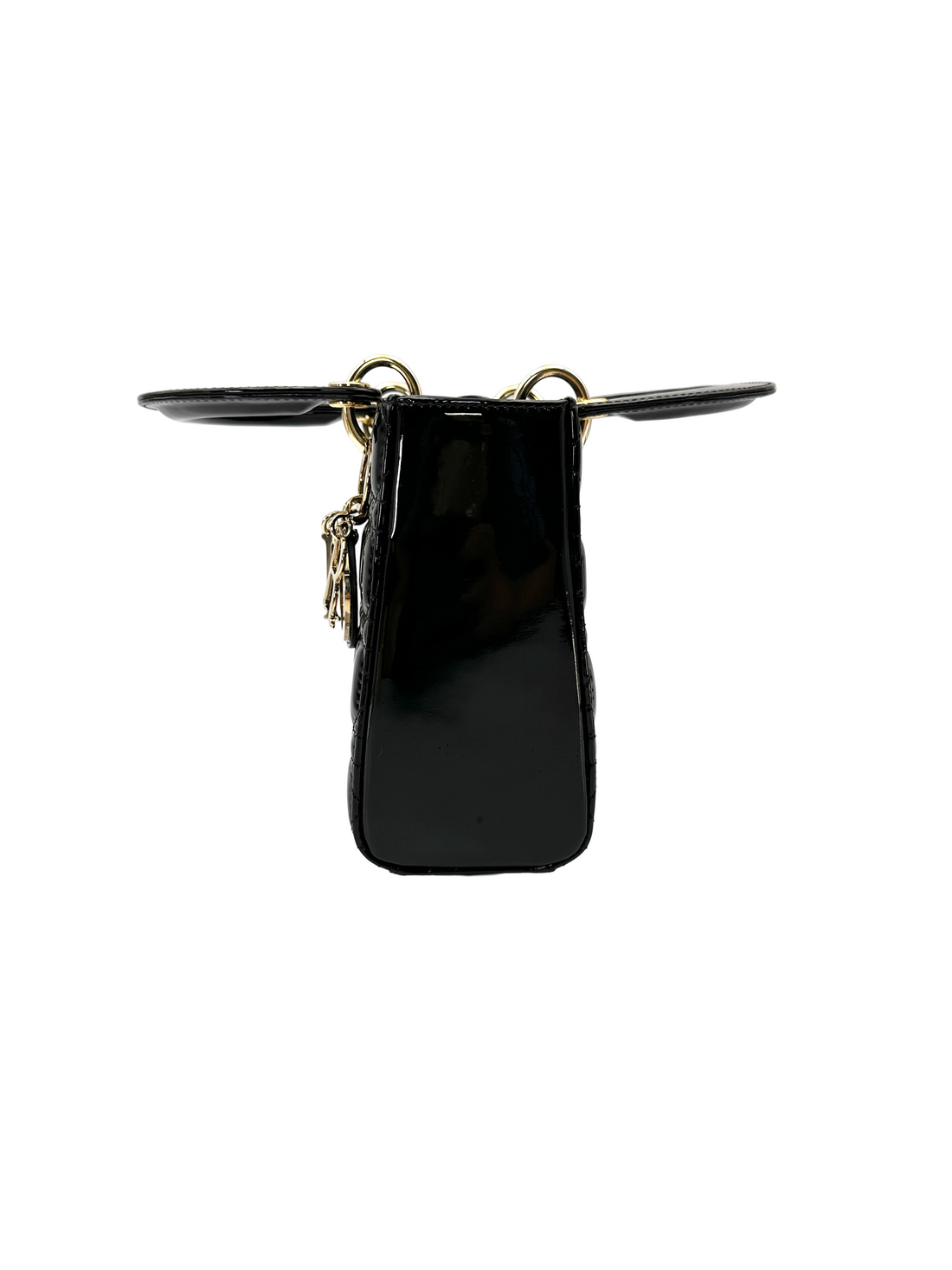Christian Dior Lady Dior Black Cannage Patent Leather Handle Bag DR953