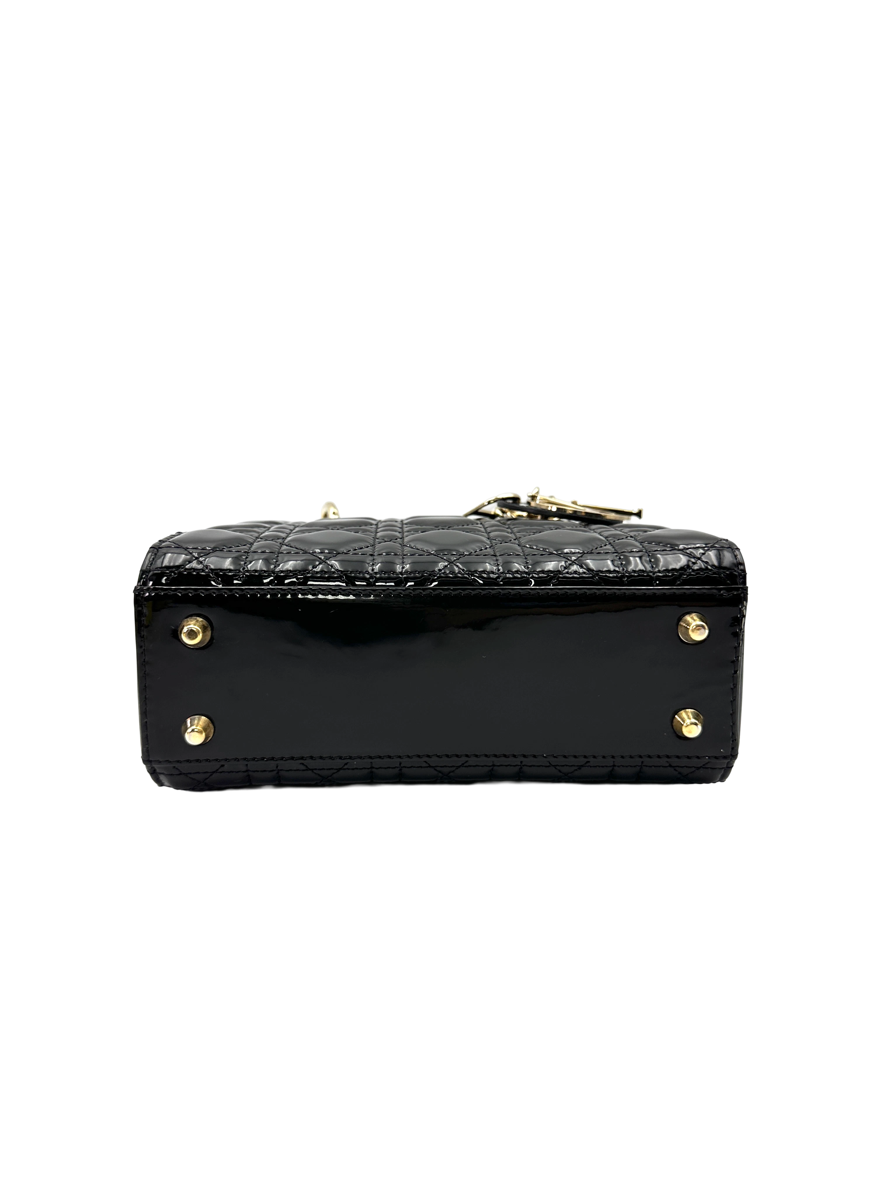 Christian Dior Lady Dior Black Cannage Patent Leather Handle Bag DR953