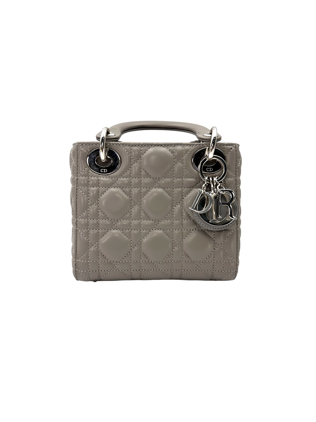 Christian Dior Lady Dior Grey Cannage Leather Handle Bag DR954