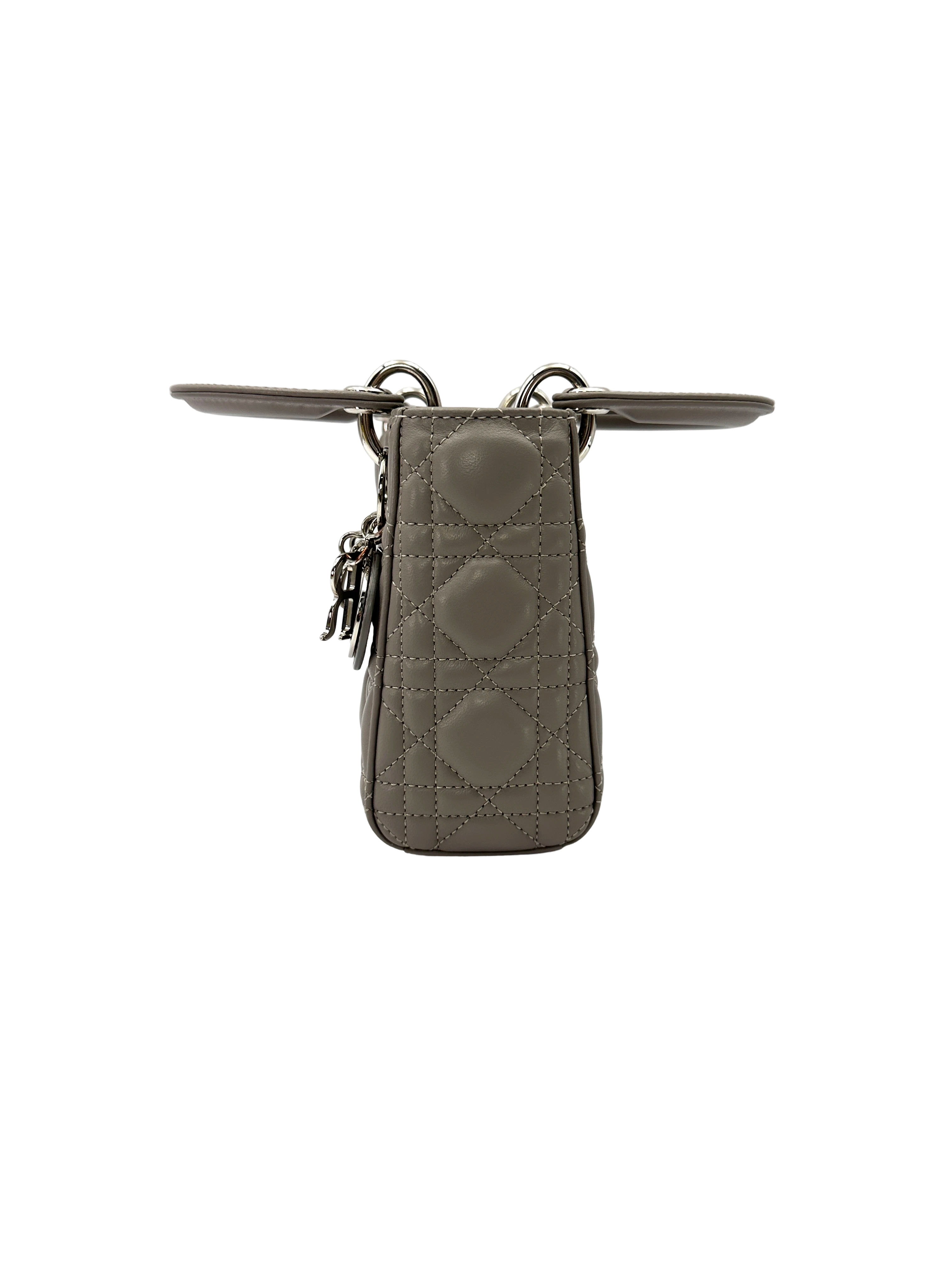 Christian Dior Lady Dior Grey Cannage Leather Handle Bag DR954