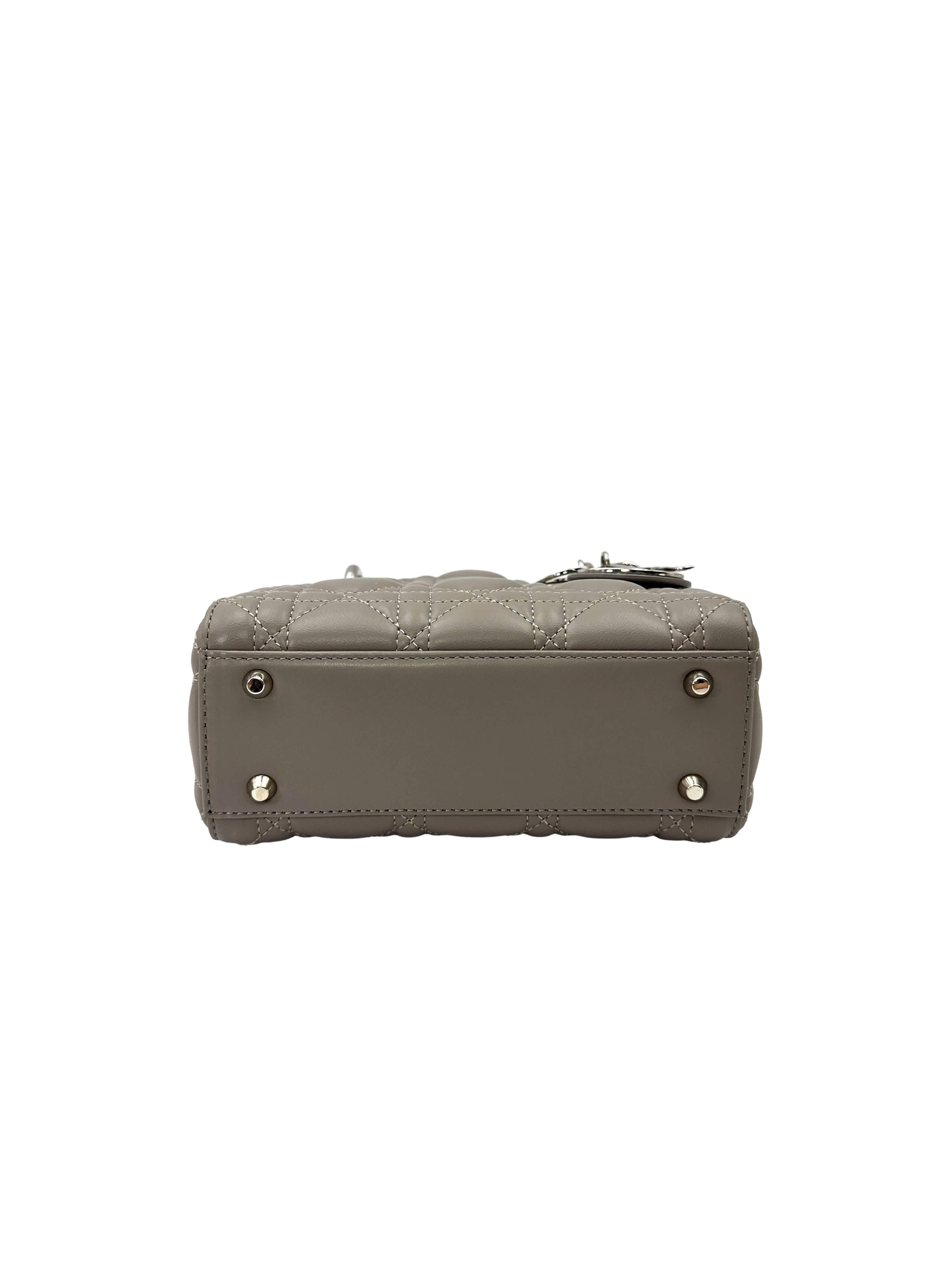 Christian Dior Lady Dior Grey Cannage Leather Handle Bag DR954
