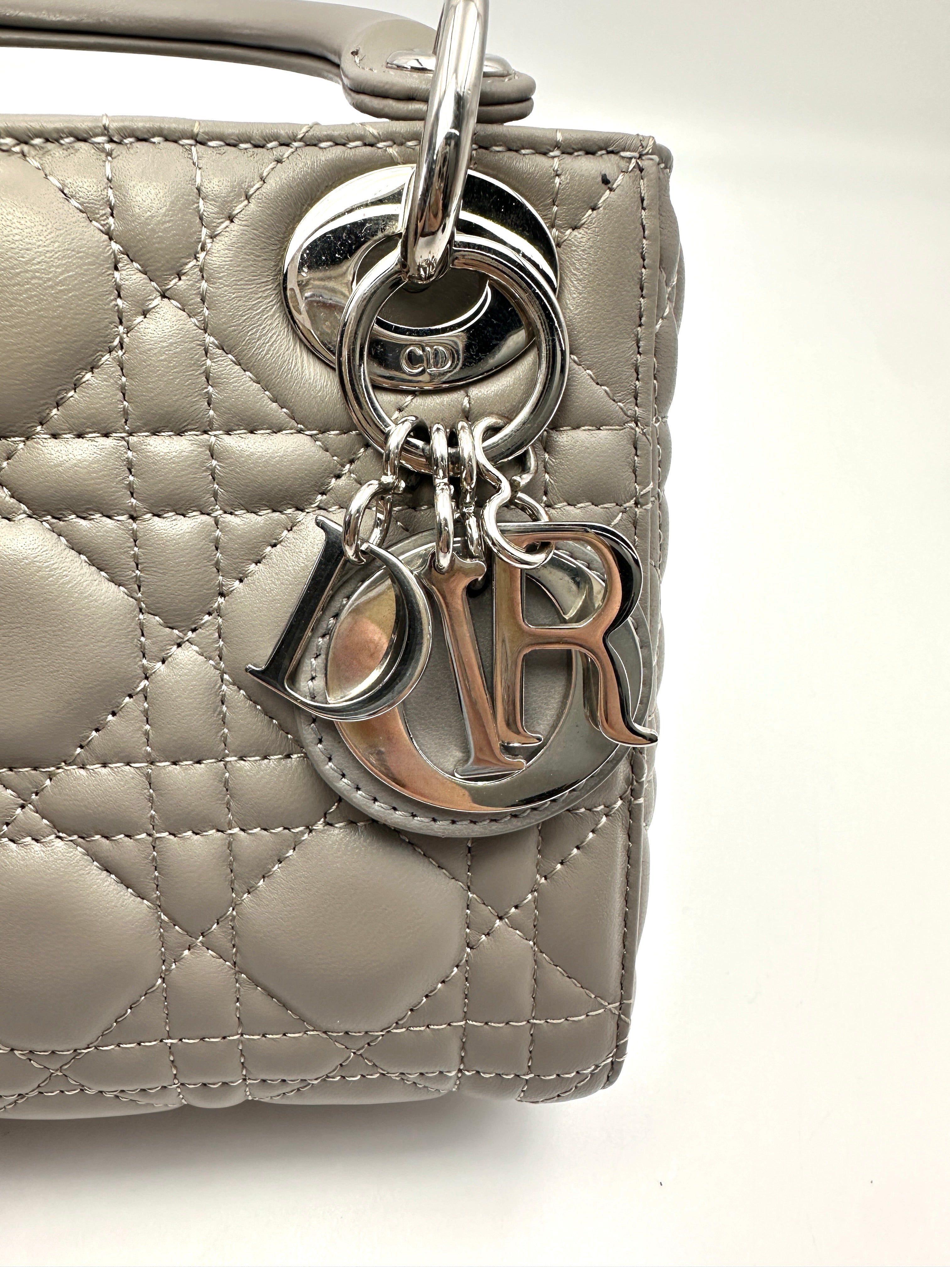 Christian Dior Lady Dior Grey Cannage Leather Handle Bag DR954