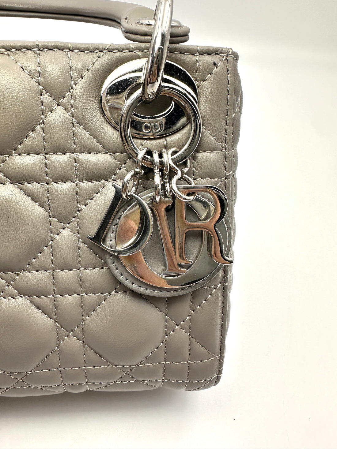 Christian Dior Lady Dior Grey Cannage Leather Handle Bag DR954