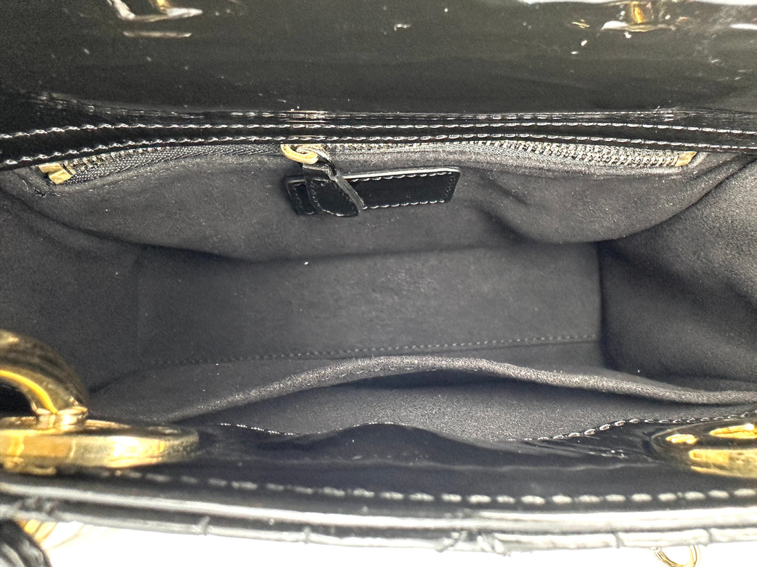 Christian Dior Lady Dior Black Cannage Patent Leather Handle Bag DR953