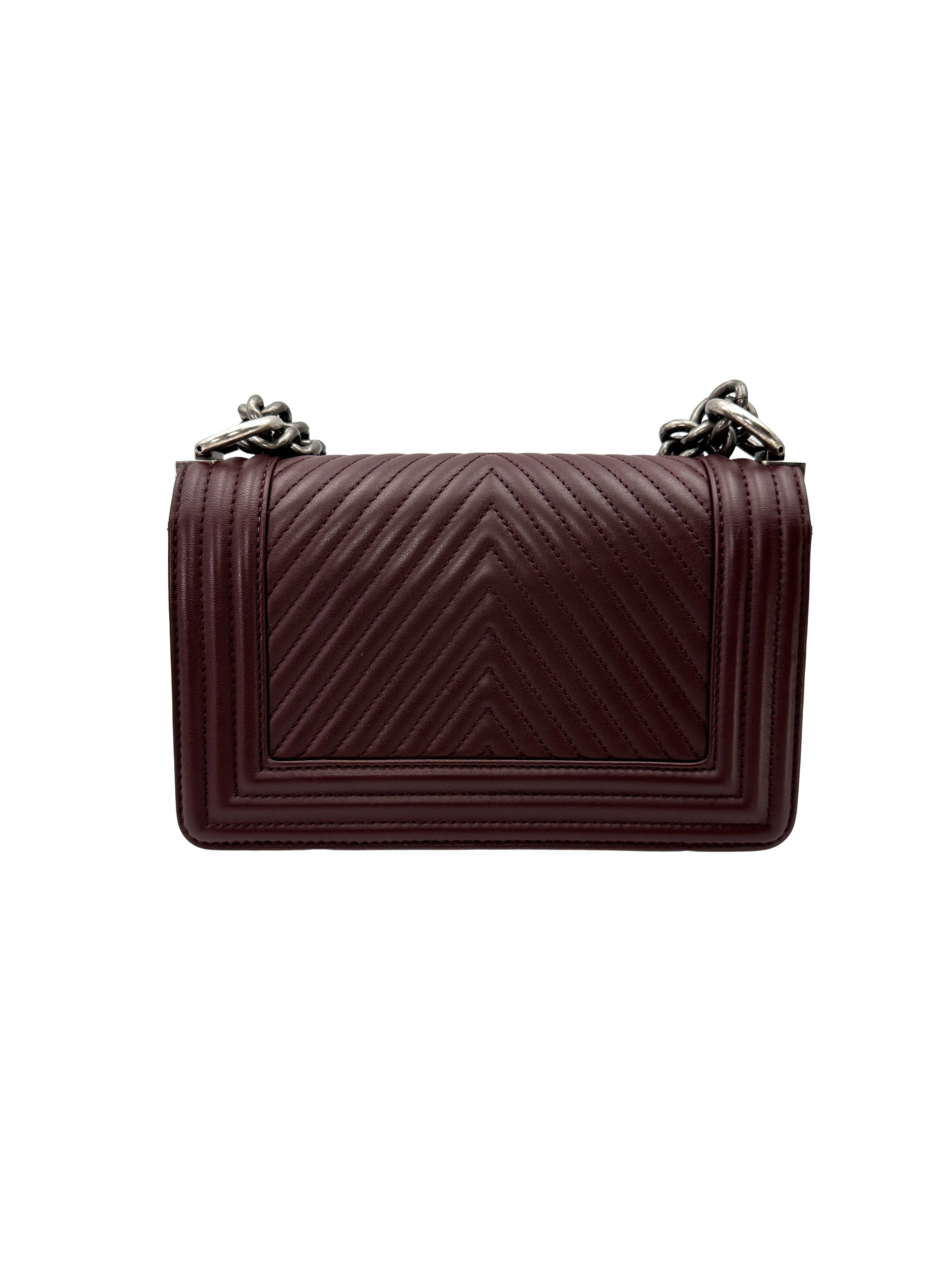Chanel LeBoy Dark Red Chevron Quilted Leather Flap Bag With Silver Buckle(19***63) CC2612