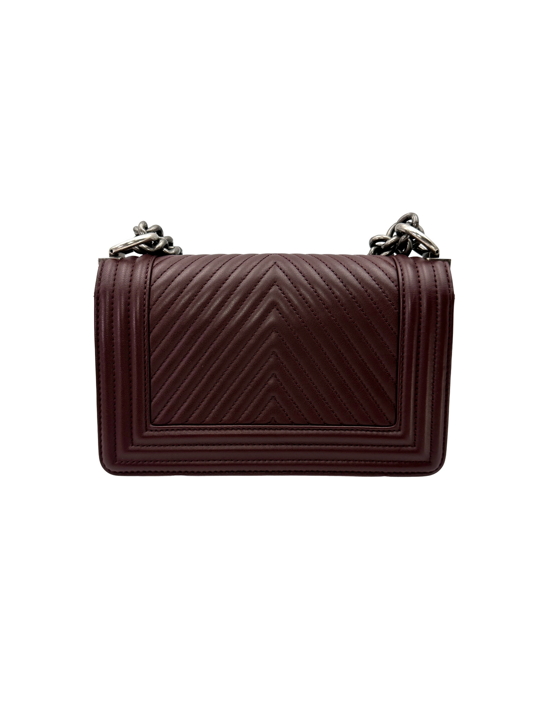 Chanel LeBoy Dark Red Chevron Quilted Leather Flap Bag With Silver Buckle(19***63) CC2612