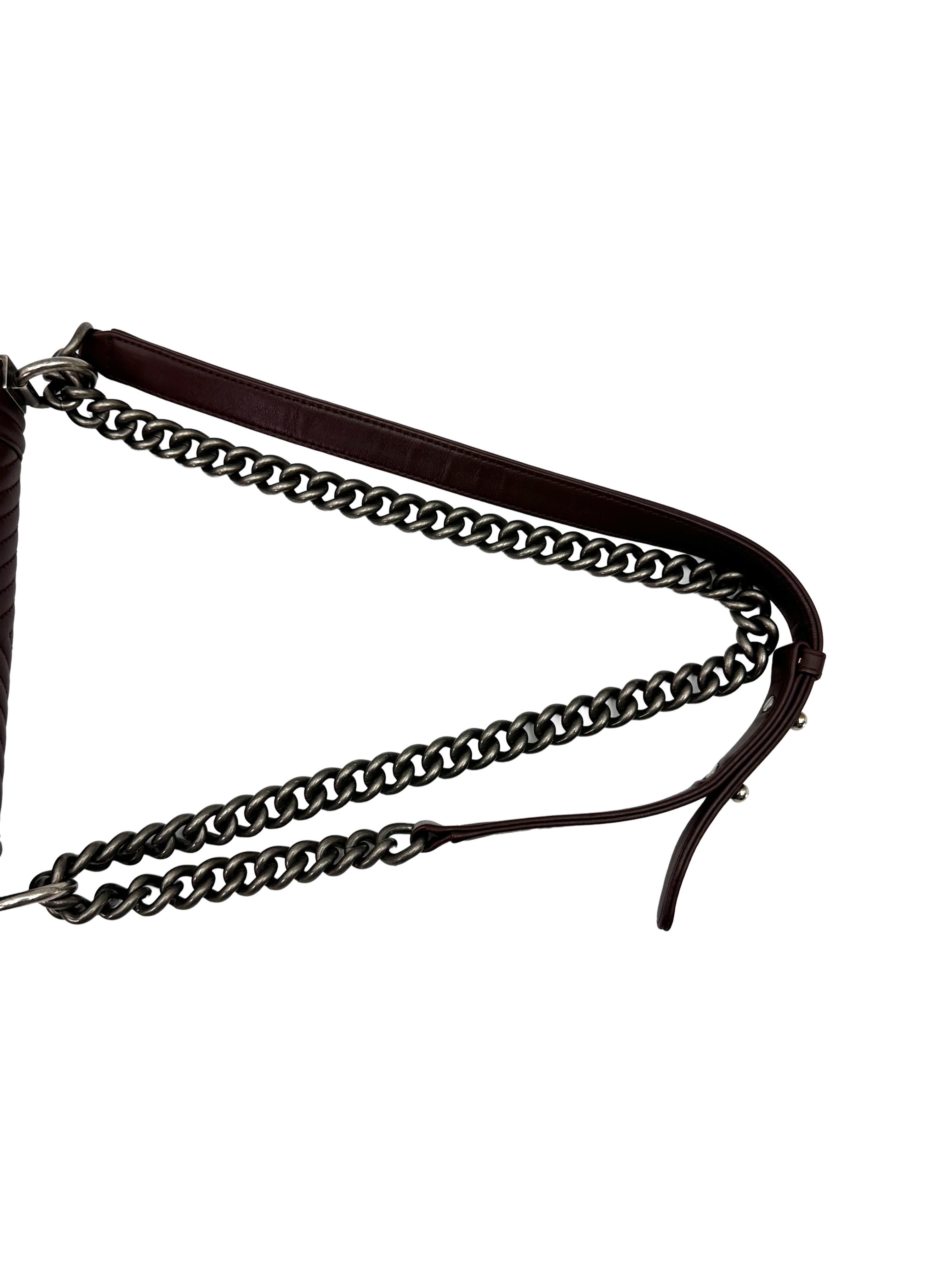 Chanel LeBoy Dark Red Chevron Quilted Leather Flap Bag With Silver Buckle(19***63) CC2612