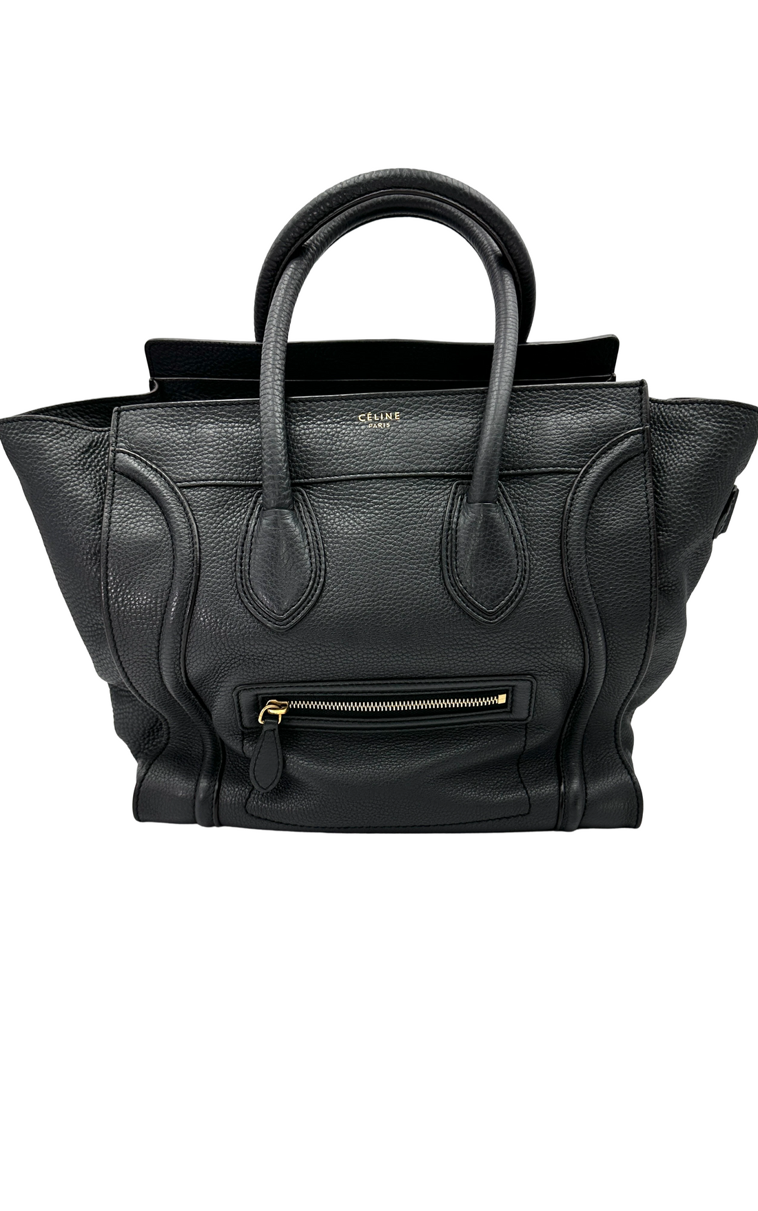 Celine Luggage Black Leather Medium Size Handle Bag CE201