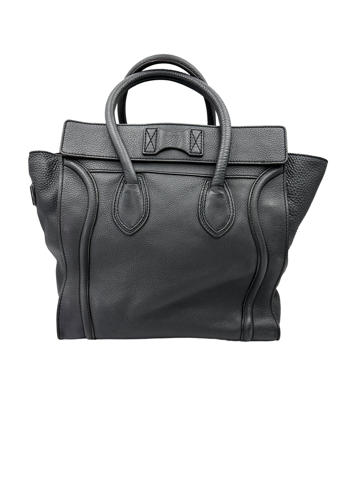 Celine Luggage Black Leather Medium Size Handle Bag CE201