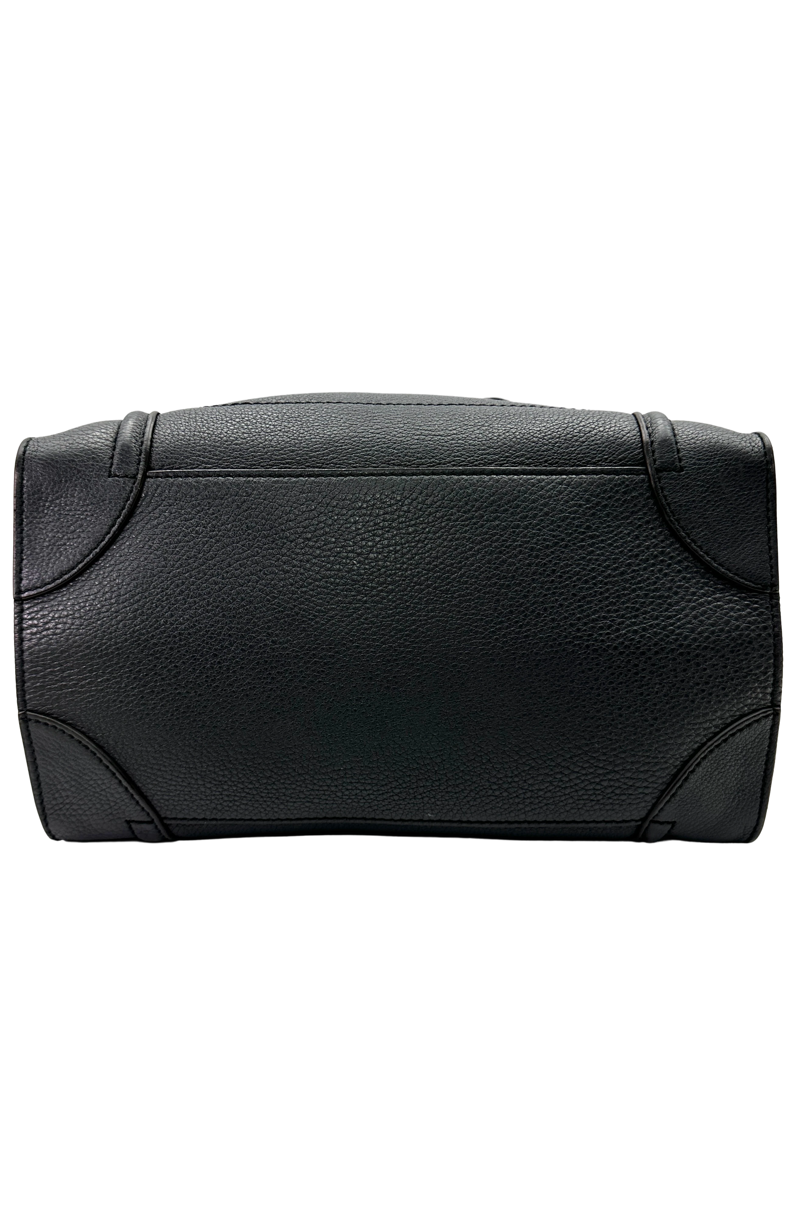 Celine Luggage Black Leather Medium Size Handle Bag CE201