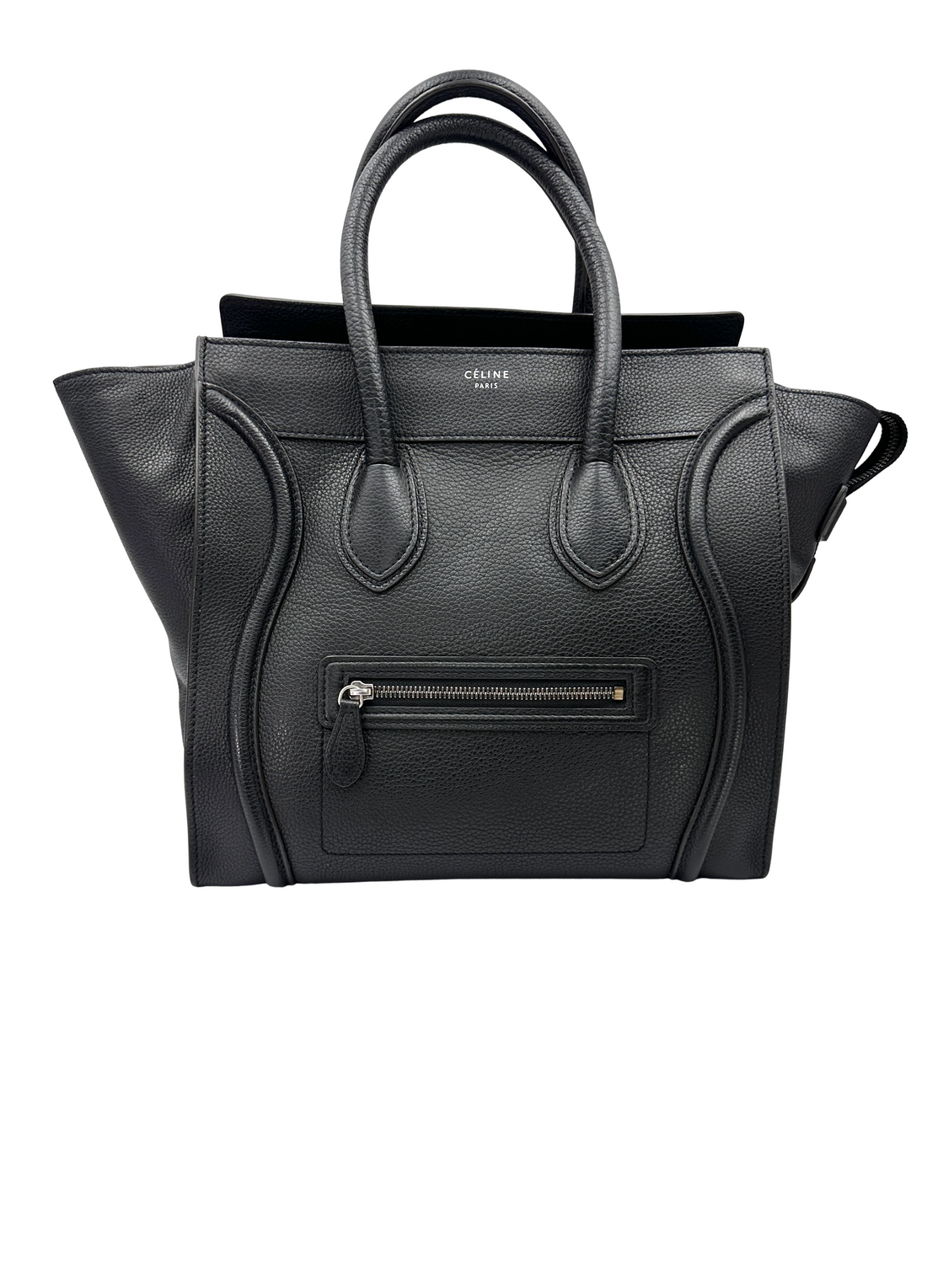 Celine Luggage Black Leather Medium Size Handle Bag CE200