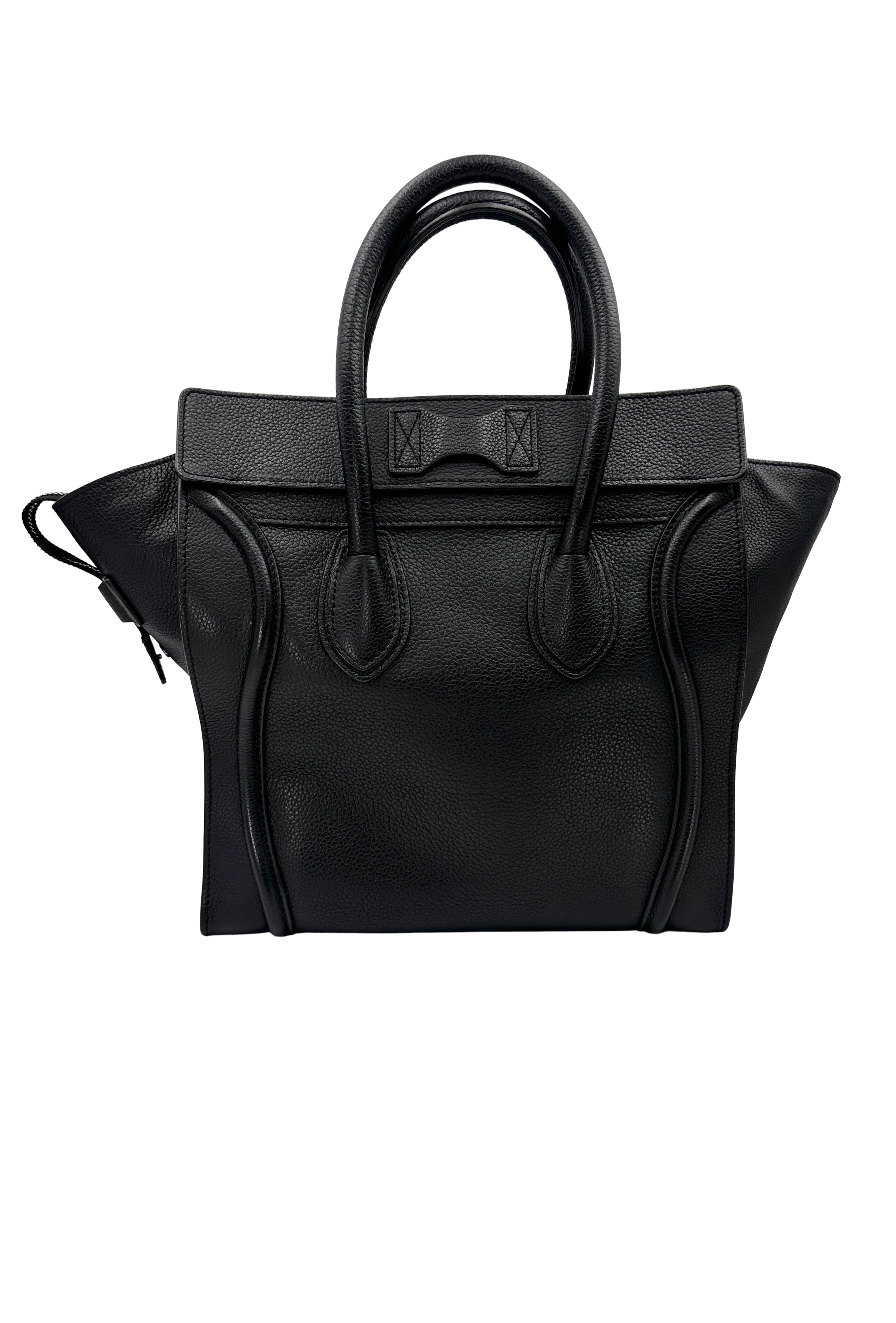 Celine Luggage Black Leather Medium Size Handle Bag CE200