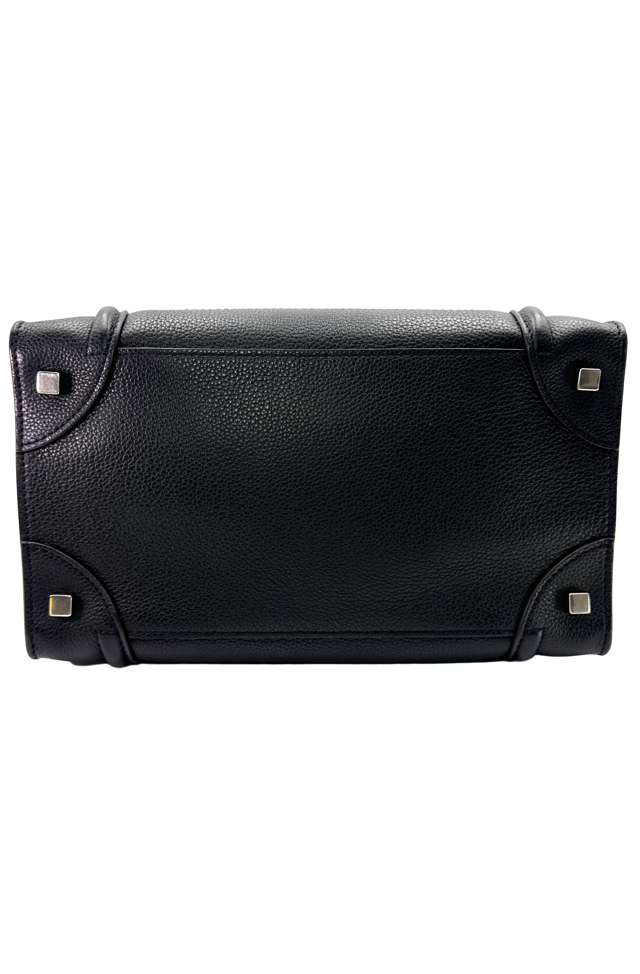 Celine Luggage Black Leather Medium Size Handle Bag CE200