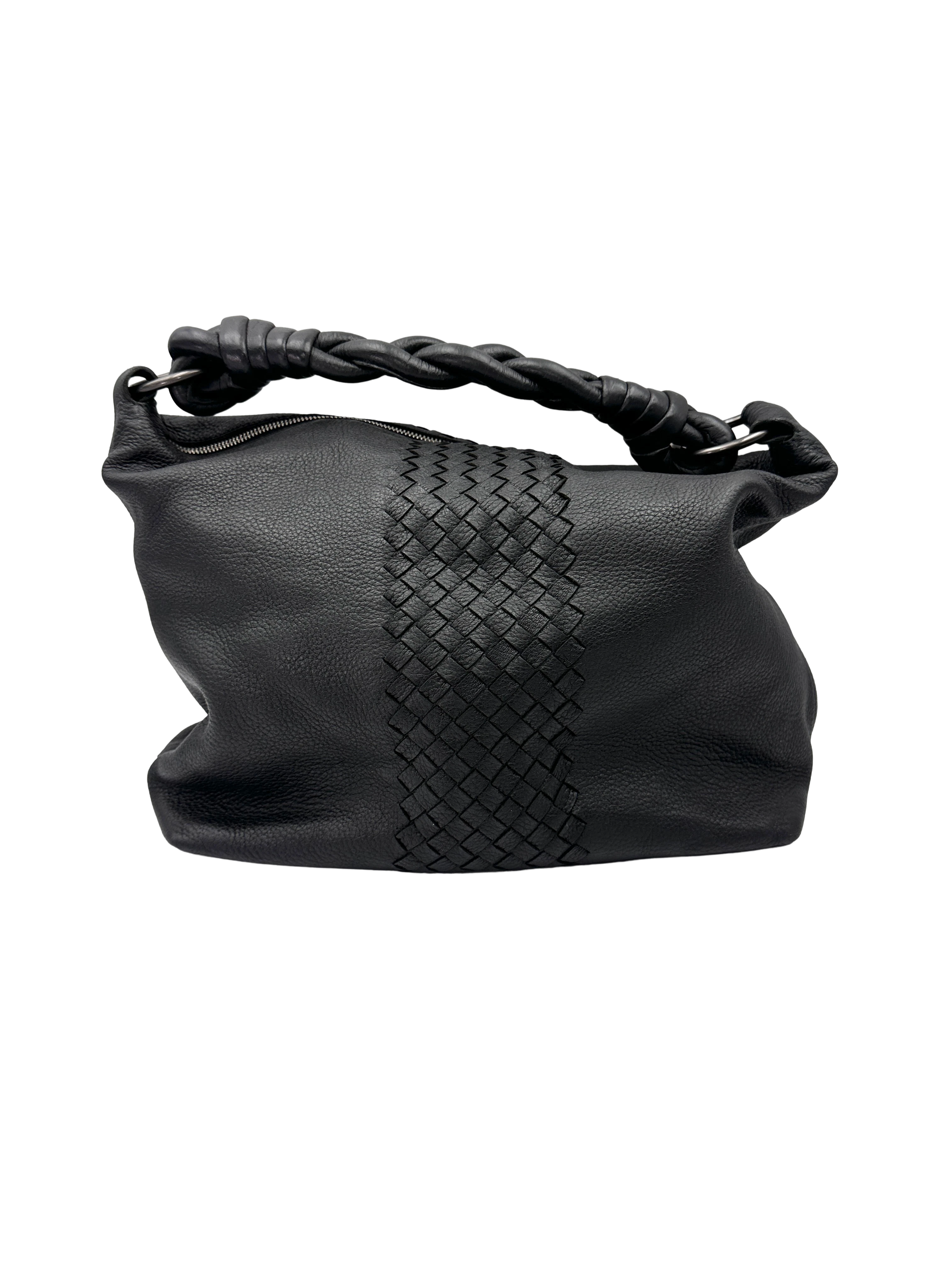 Bottega Veneta Black Intrecciato Leather Hobo Bag BV151