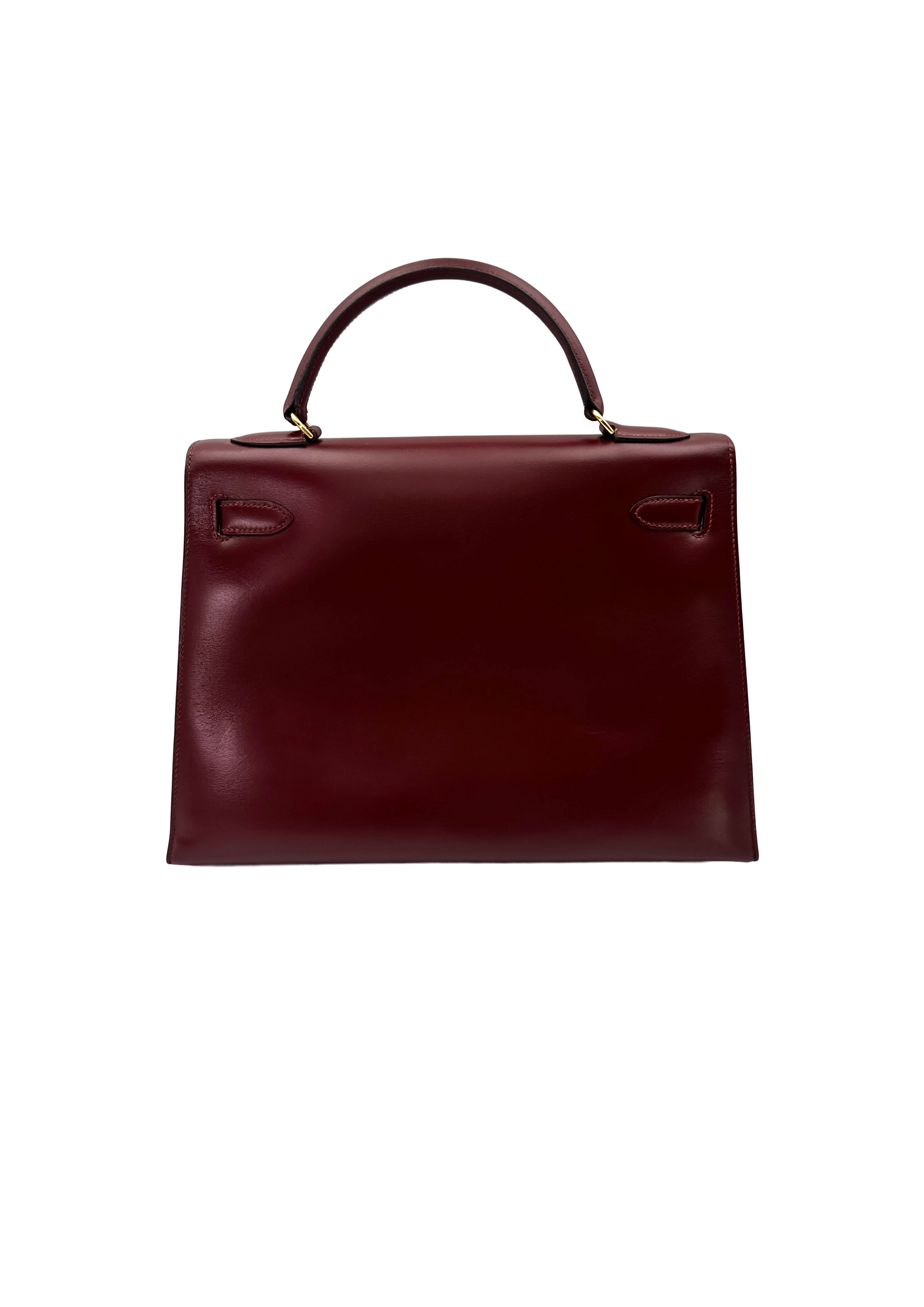 Hermes Kelly32 Dark Red Leather Handle Bag With Gold Hardware HR192