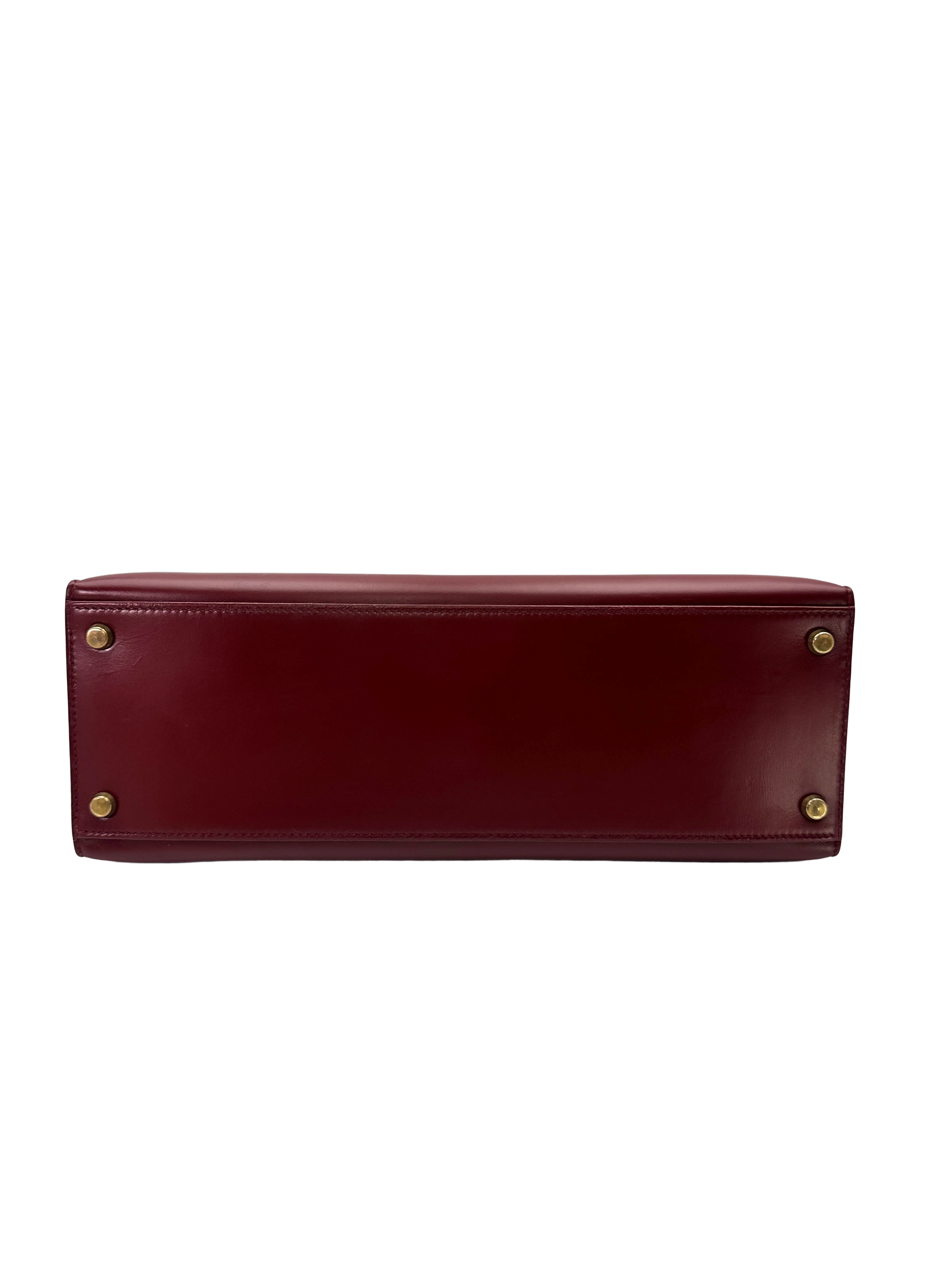 Hermes Kelly32 Dark Red Leather Handle Bag With Gold Hardware HR192
