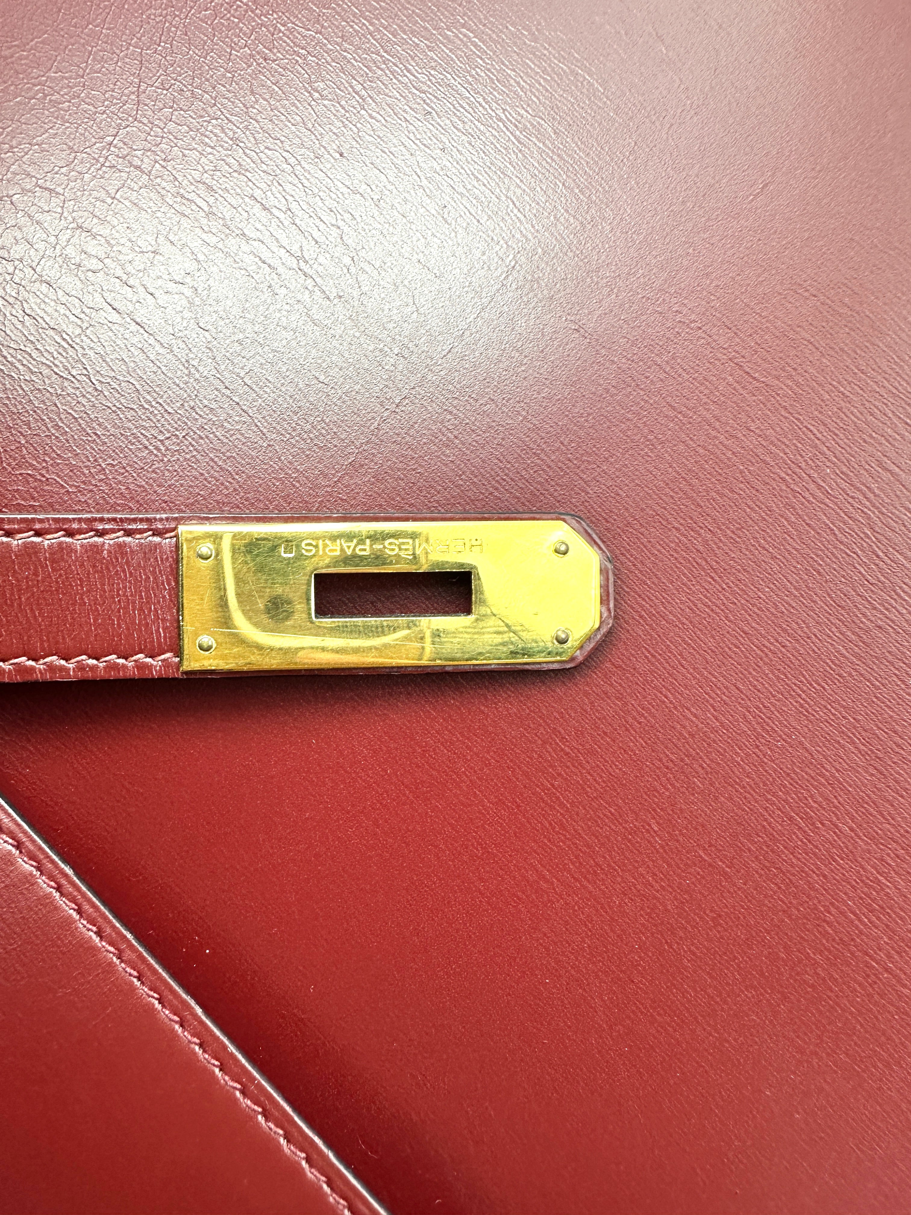 Hermes Kelly32 Dark Red Leather Handle Bag With Gold Hardware HR192