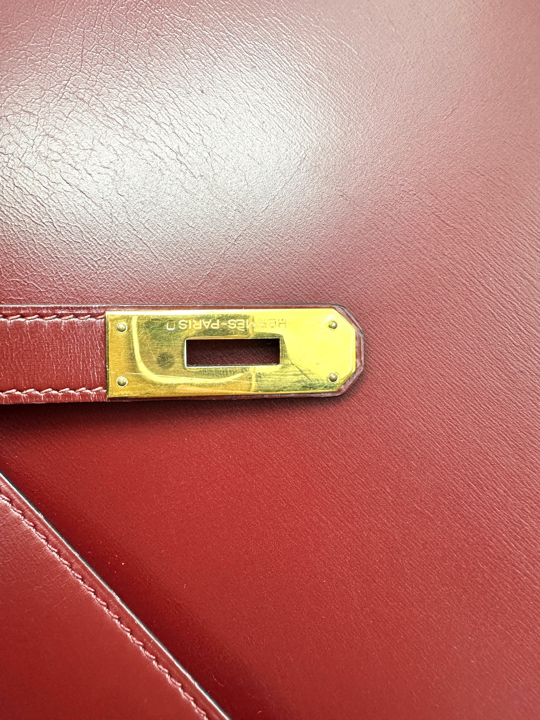Hermes Kelly32 Dark Red Leather Handle Bag With Gold Hardware HR192