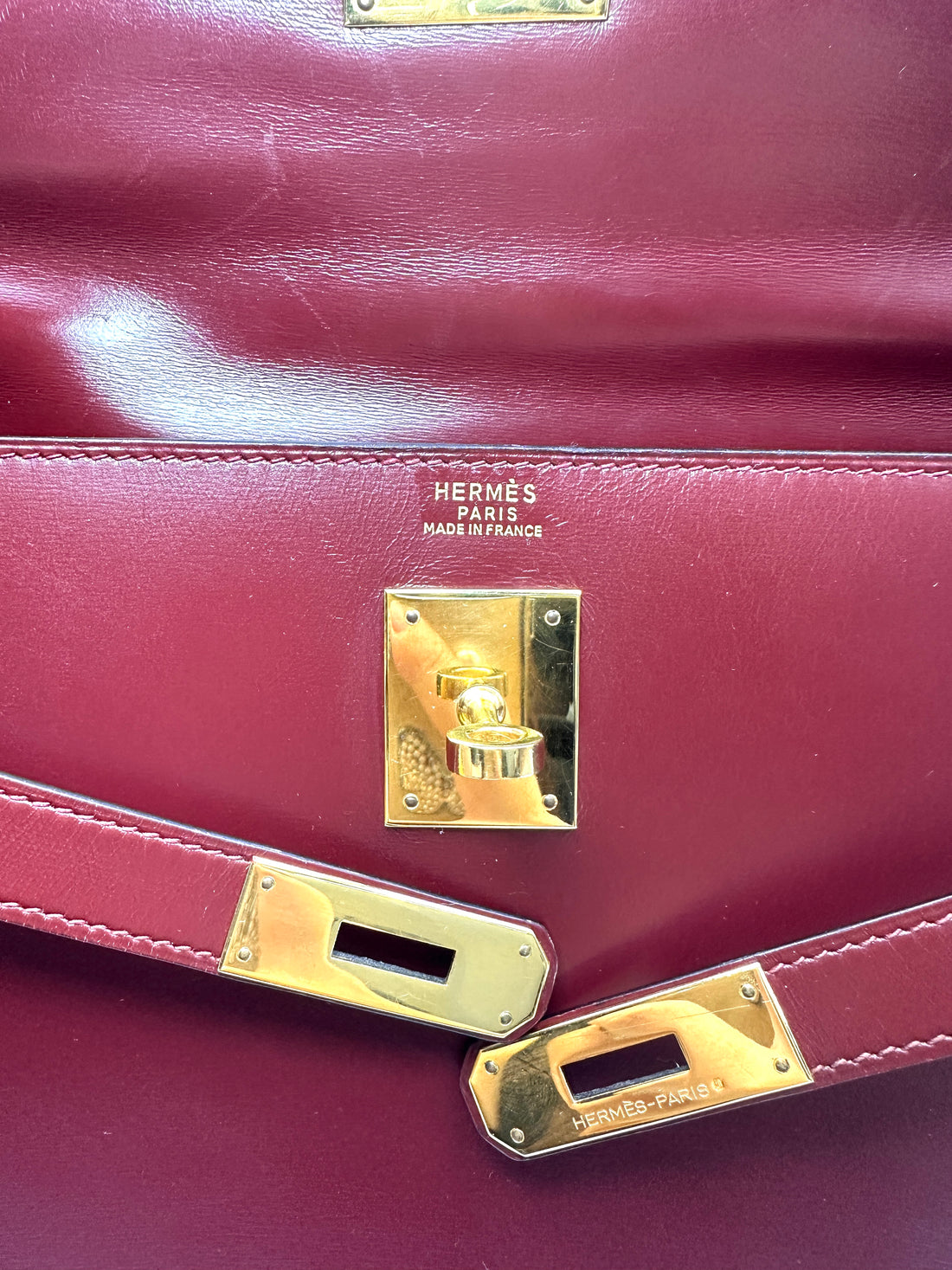 Hermes Kelly32 Dark Red Leather Handle Bag With Gold Hardware HR192