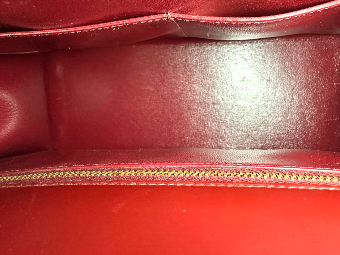 Hermes Kelly32 Dark Red Leather Handle Bag With Gold Hardware HR192