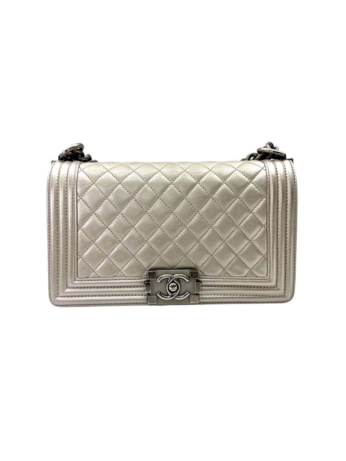 Chanel LeBoy Silver Quilted Leather Flap Bag With Silver Buckle(20***74) CC2616