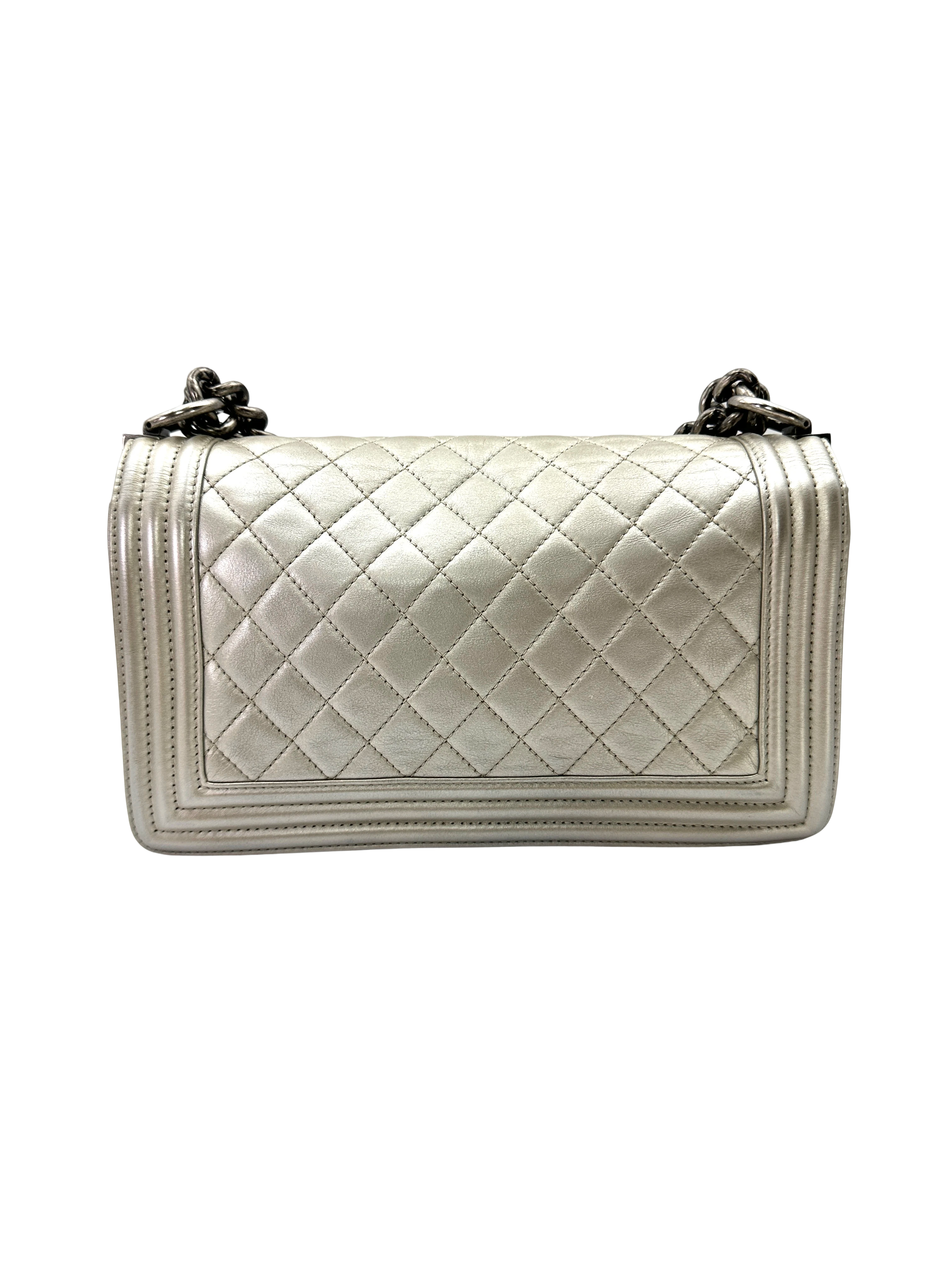 Chanel LeBoy Silver Quilted Leather Flap Bag With Silver Buckle(20***74) CC2616