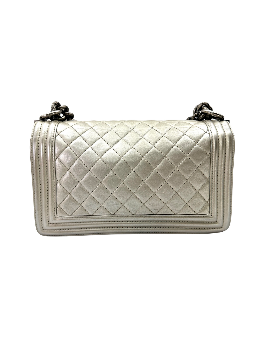 Chanel LeBoy Silver Quilted Leather Flap Bag With Silver Buckle(20***74) CC2616