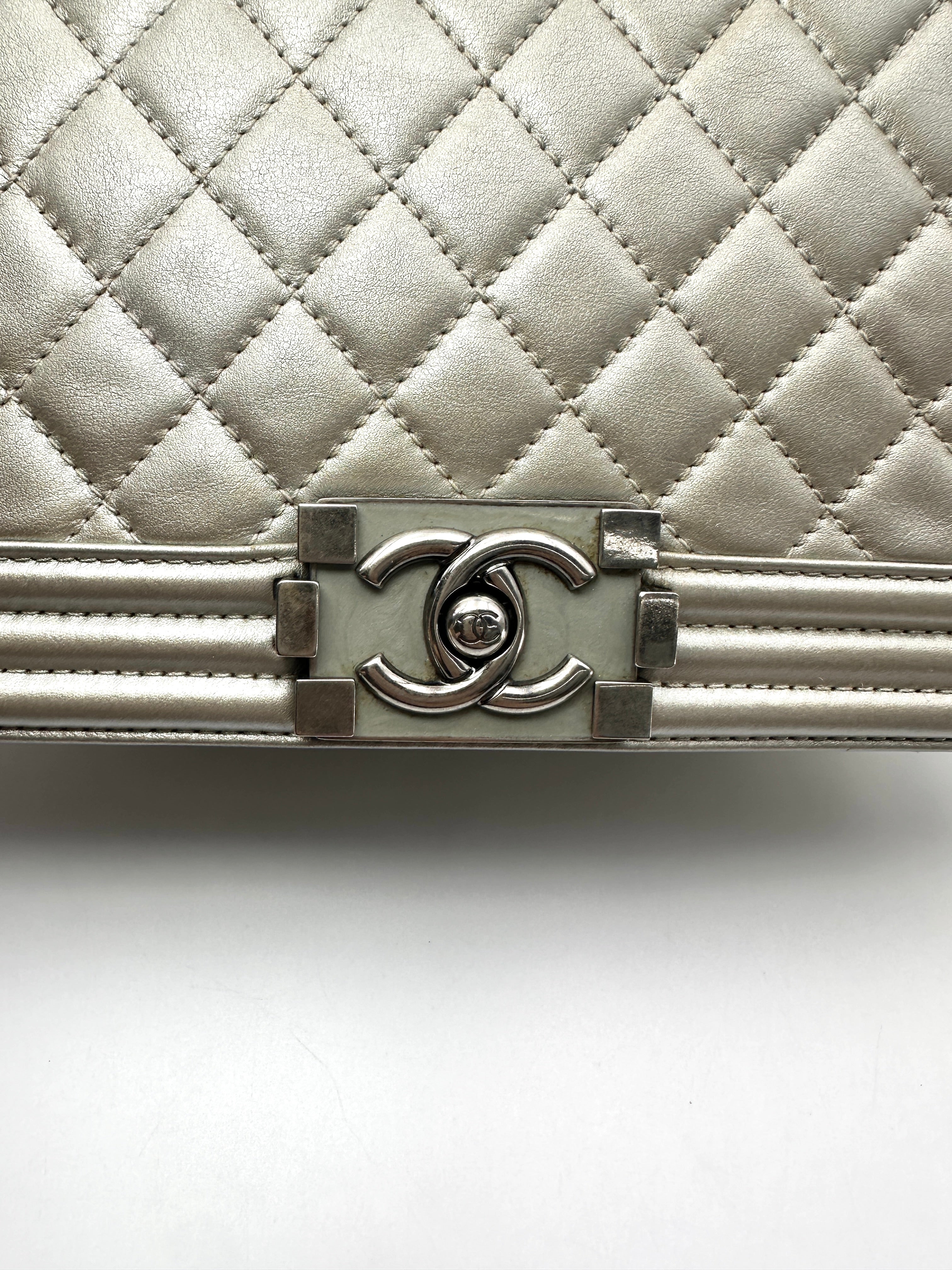 Chanel LeBoy Silver Quilted Leather Flap Bag With Silver Buckle(20***74) CC2616